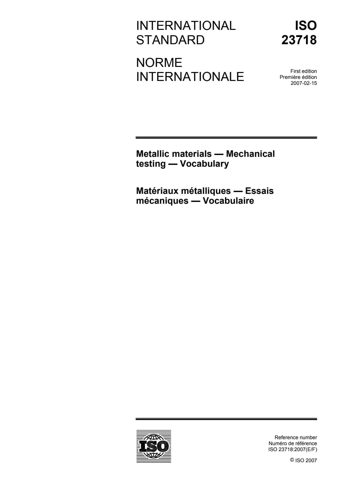 Первая страница стандарта ISO 23718:2007