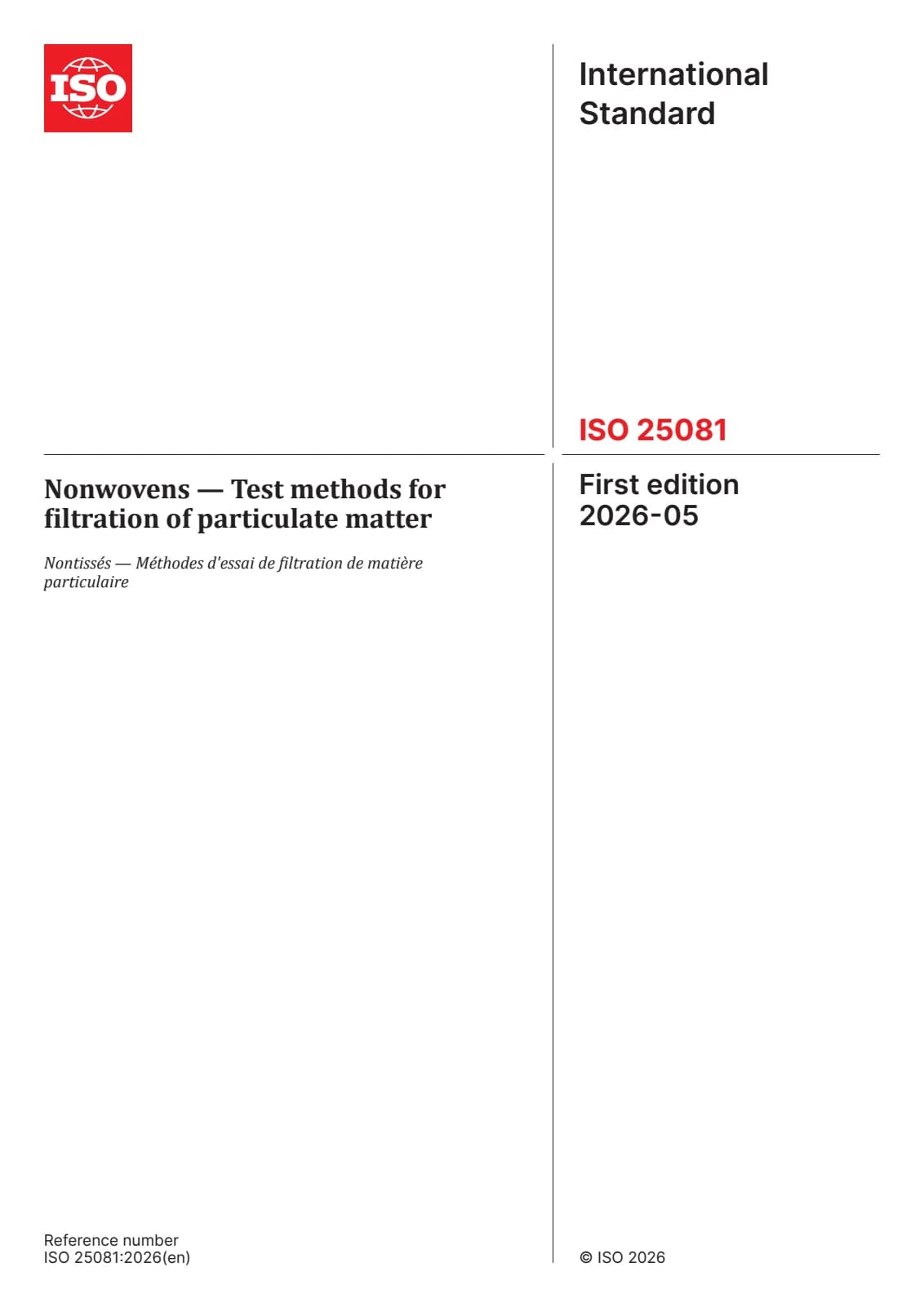 Первая страница стандарта ISO 25081:2026