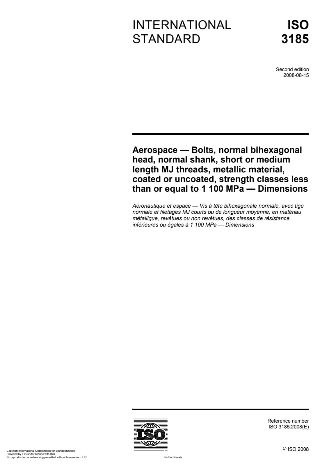 Первая страница стандарта ISO 3185:2008