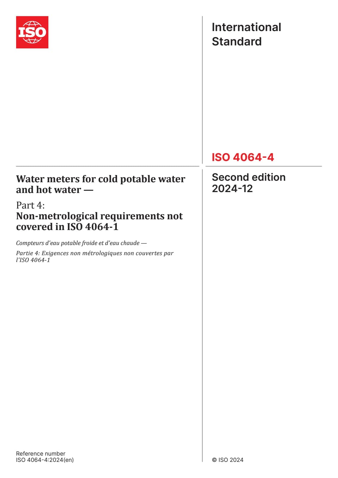 Первая страница стандарта ISO 4064-4:2024