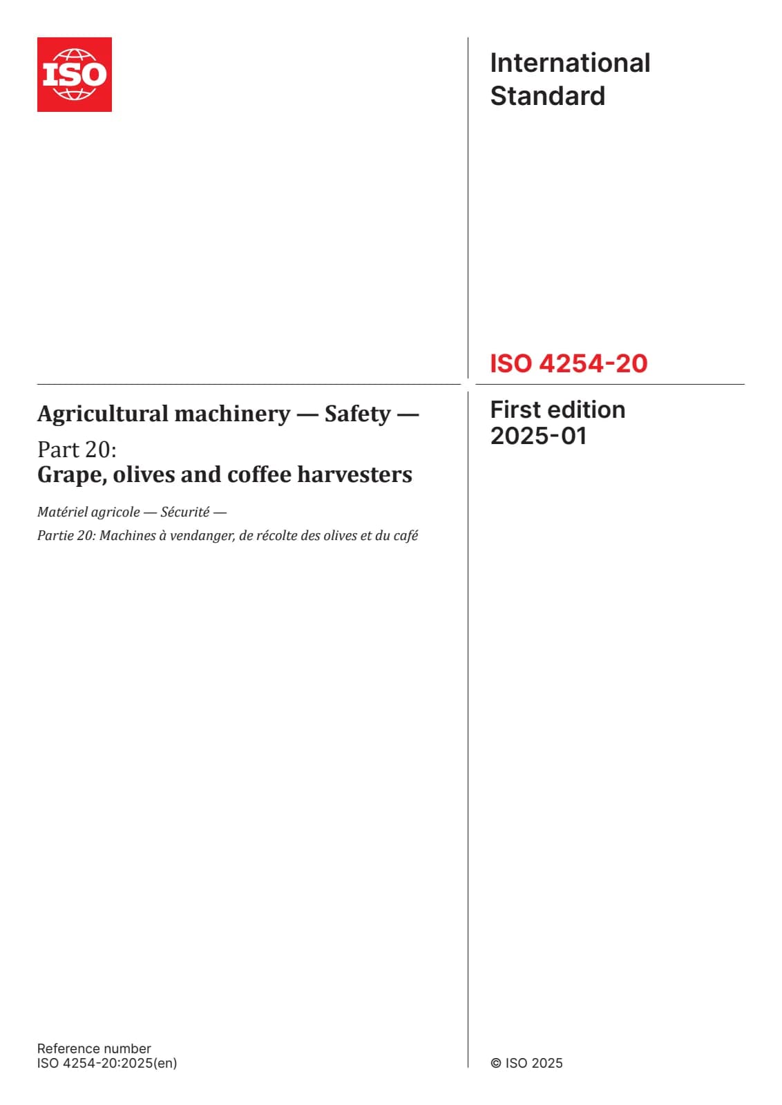 Первая страница стандарта ISO 4254-20:2025