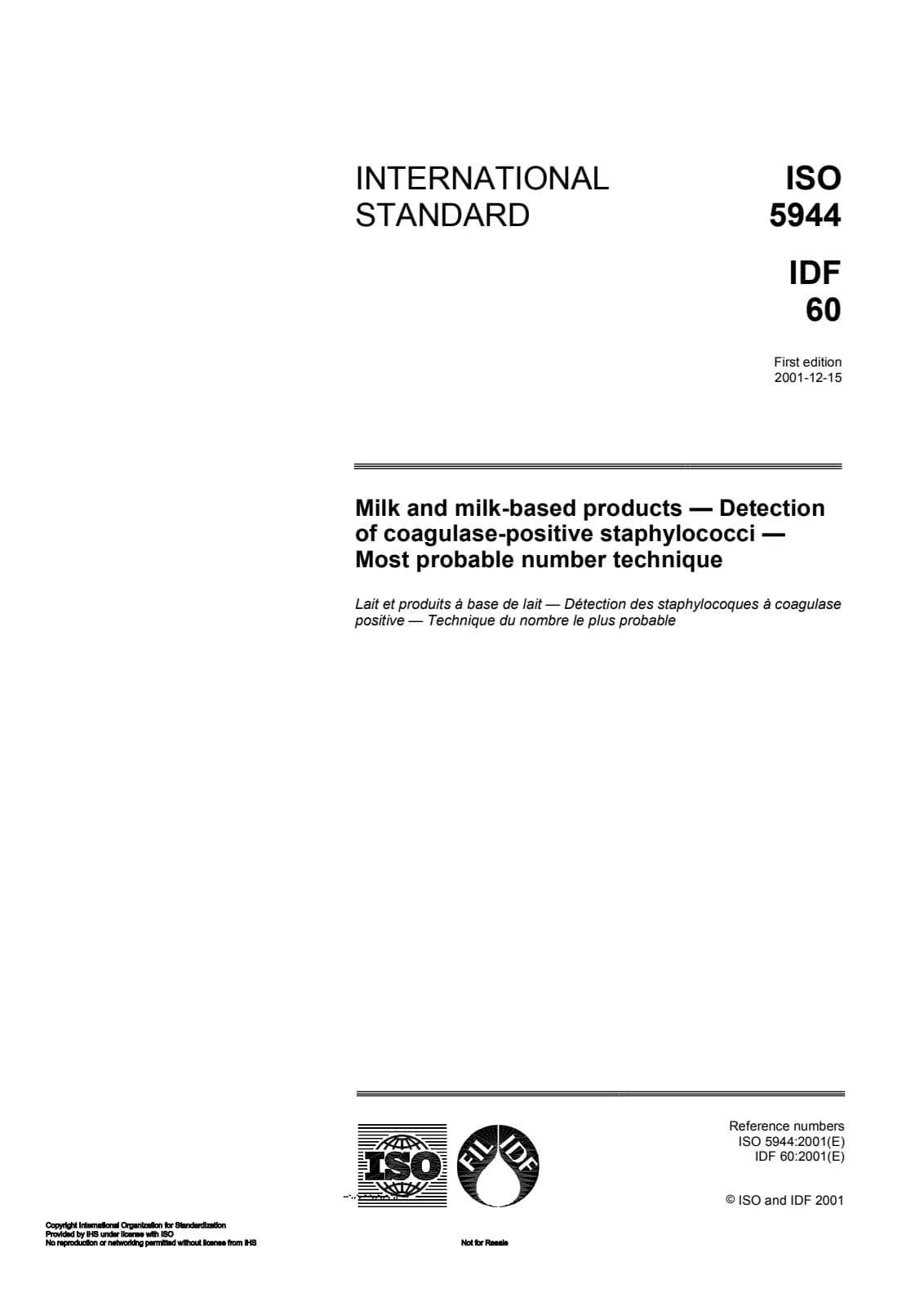 Первая страница стандарта ISO 5944:2001