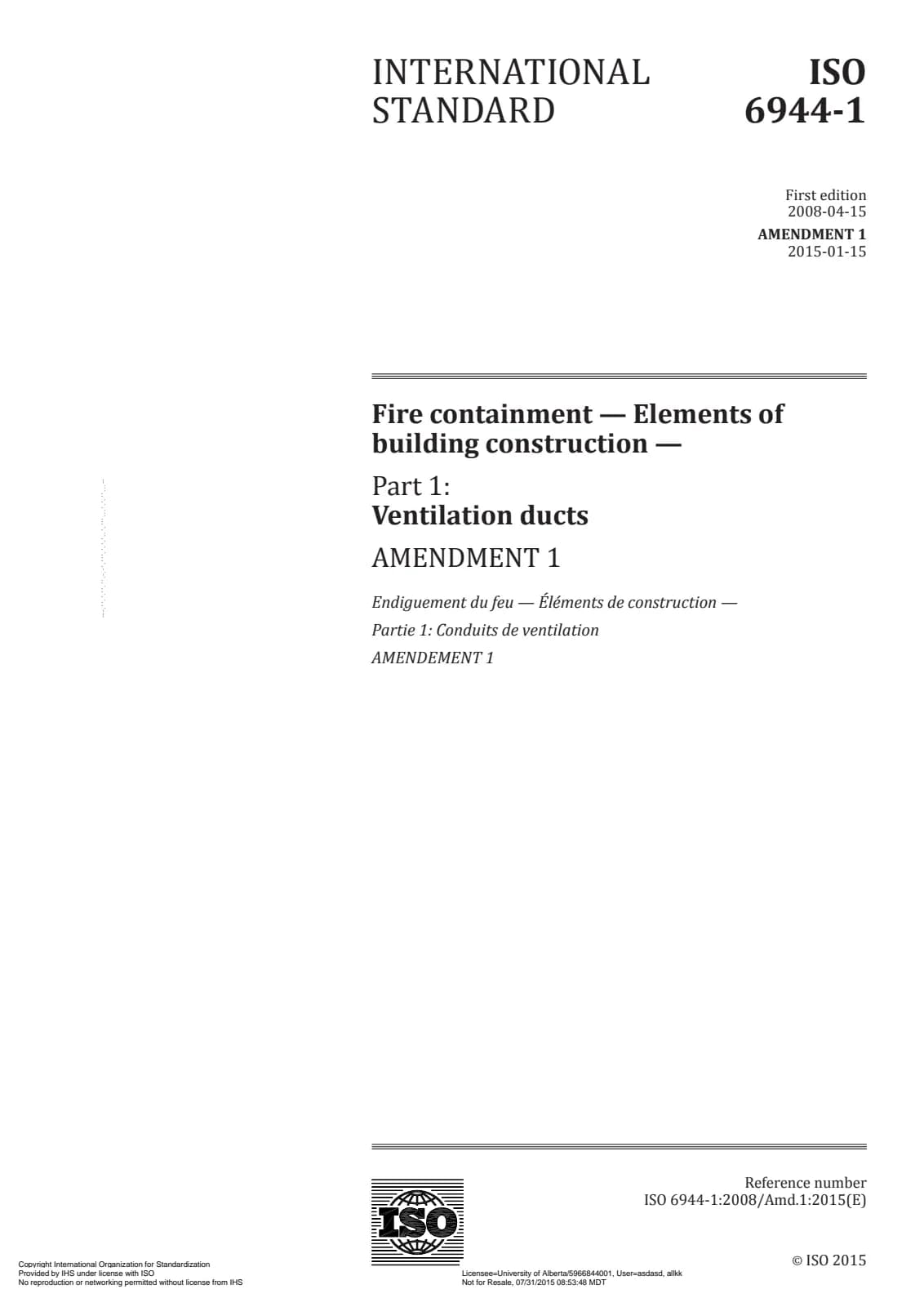 Первая страница стандарта ISO 6944-1:2008