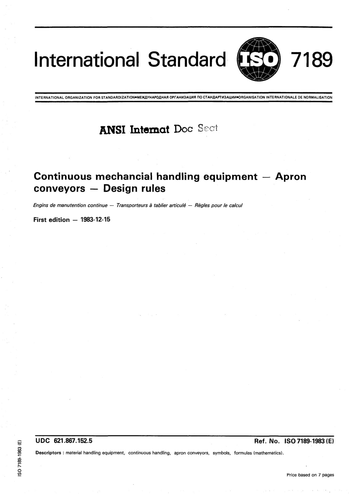 Первая страница стандарта ISO 7189:1983