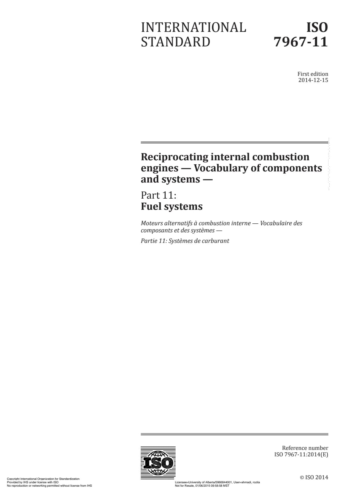 Первая страница стандарта ISO 7967-11:2014