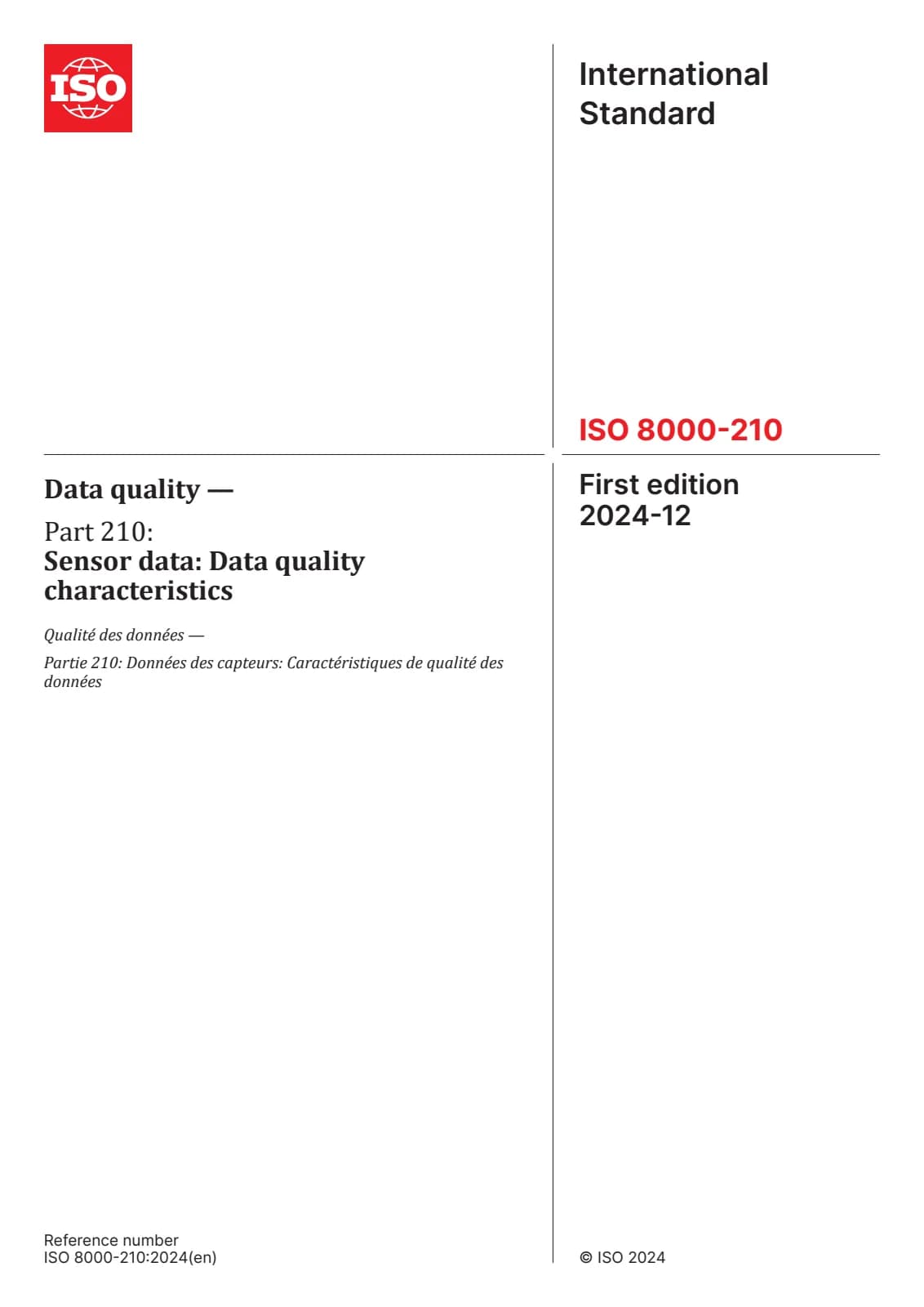 Первая страница стандарта ISO 8000-210:2024