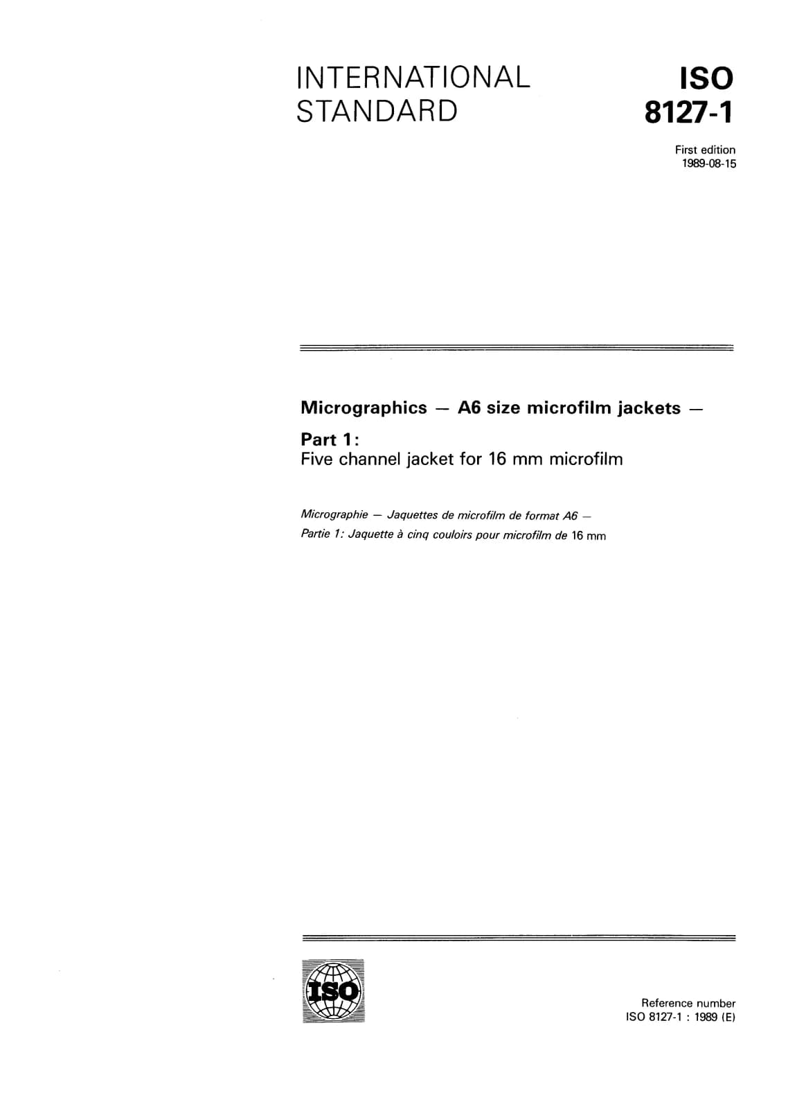 Первая страница стандарта ISO 8127-1:1989