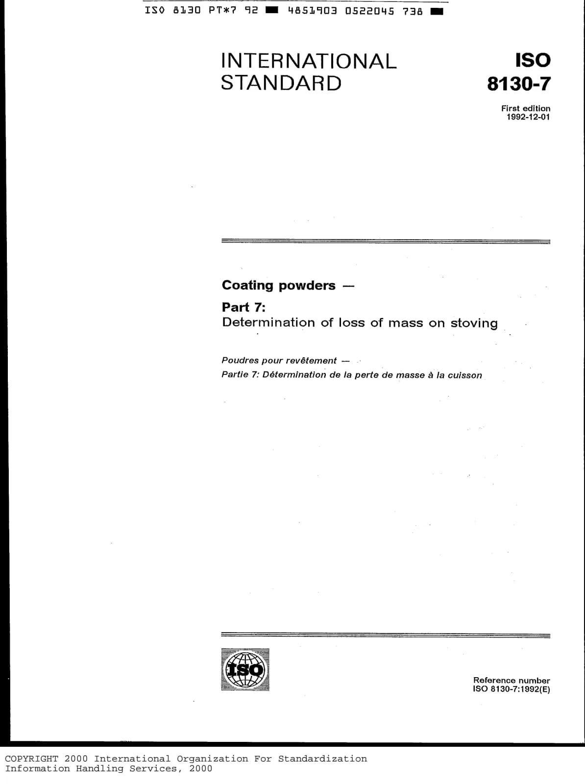 Первая страница стандарта ISO 8130-7:1992