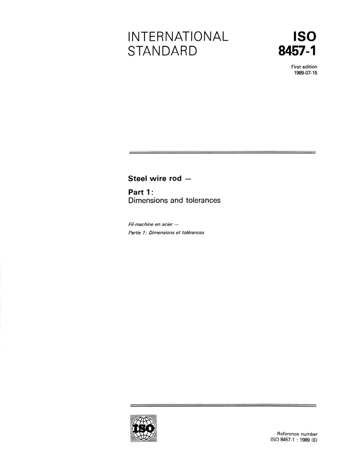 Первая страница стандарта ISO 8457-1:1989