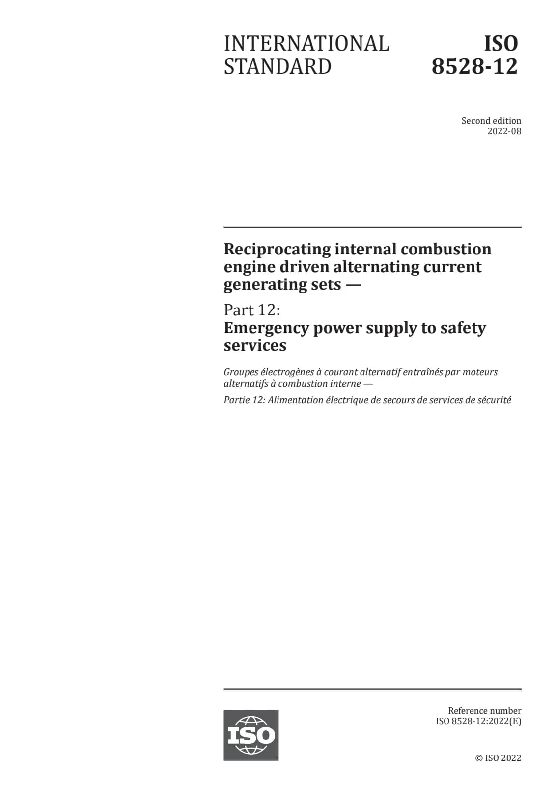 Первая страница стандарта ISO 8528-12:2022