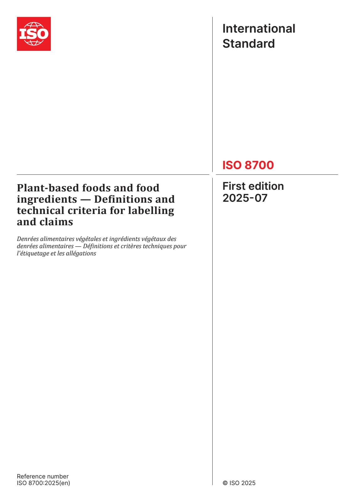 Первая страница стандарта ISO 8700:2025