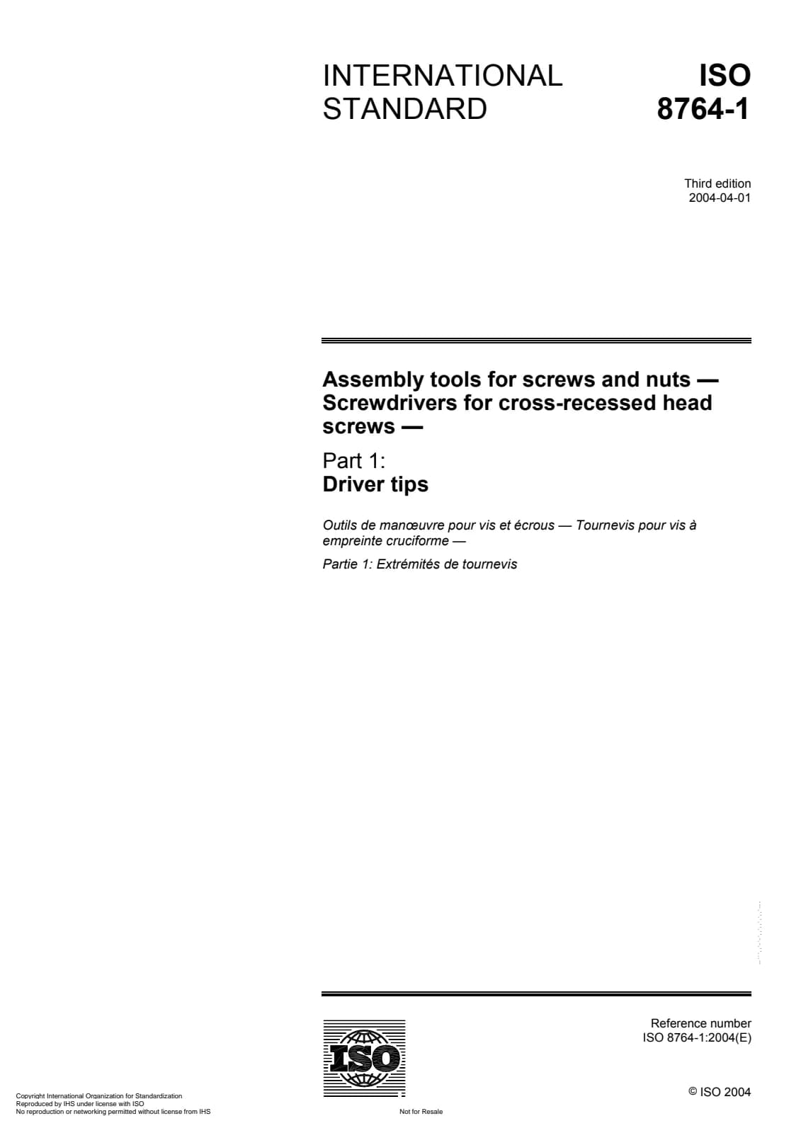Первая страница стандарта ISO 8764-1:2004