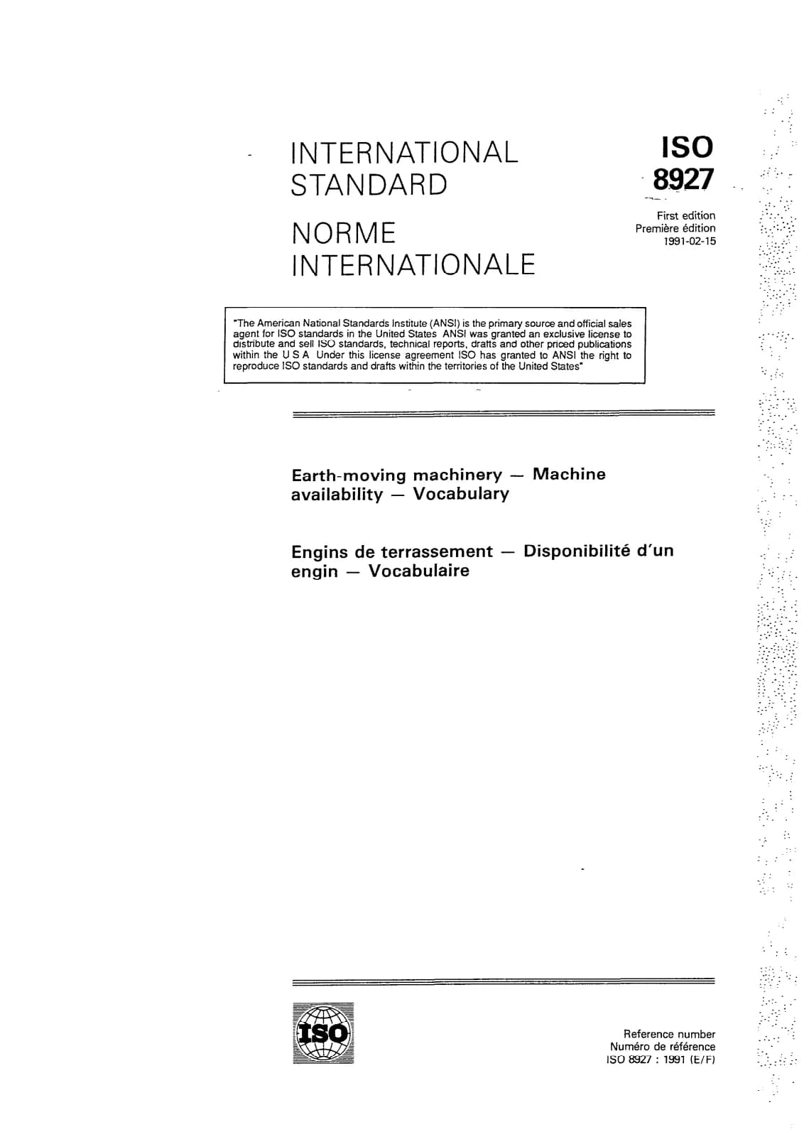 Первая страница стандарта ISO 8927:1991