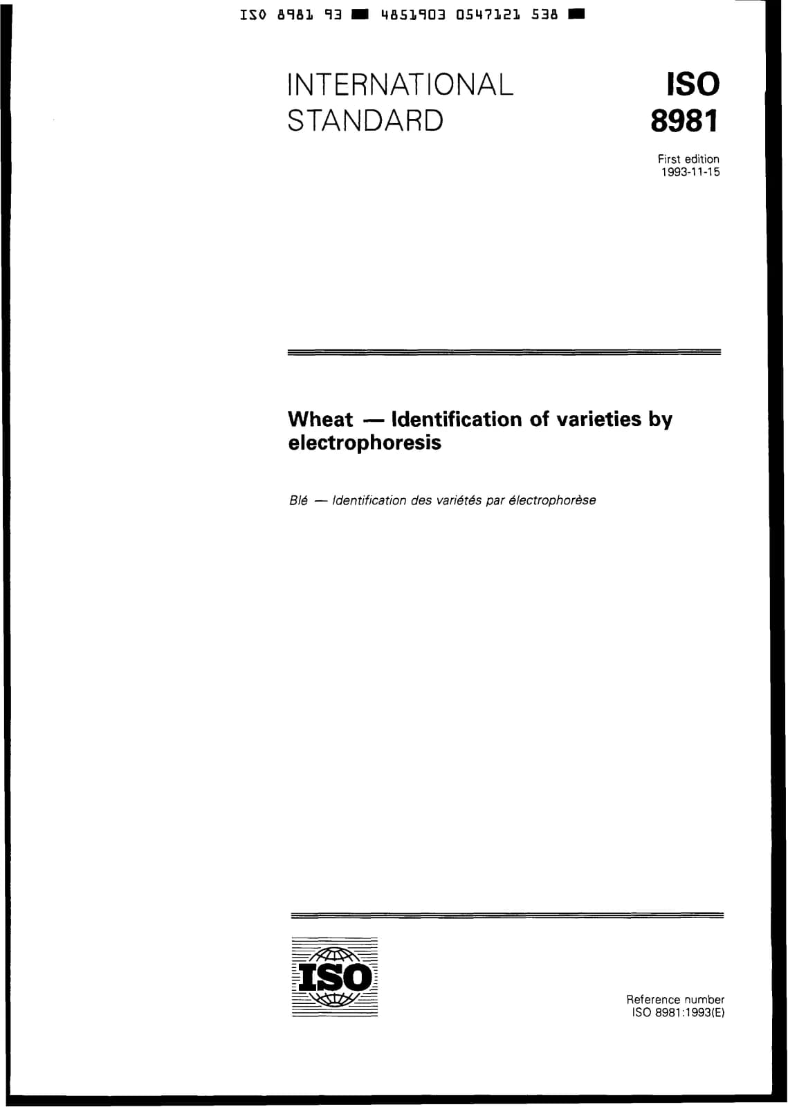 Первая страница стандарта ISO 8981:1993