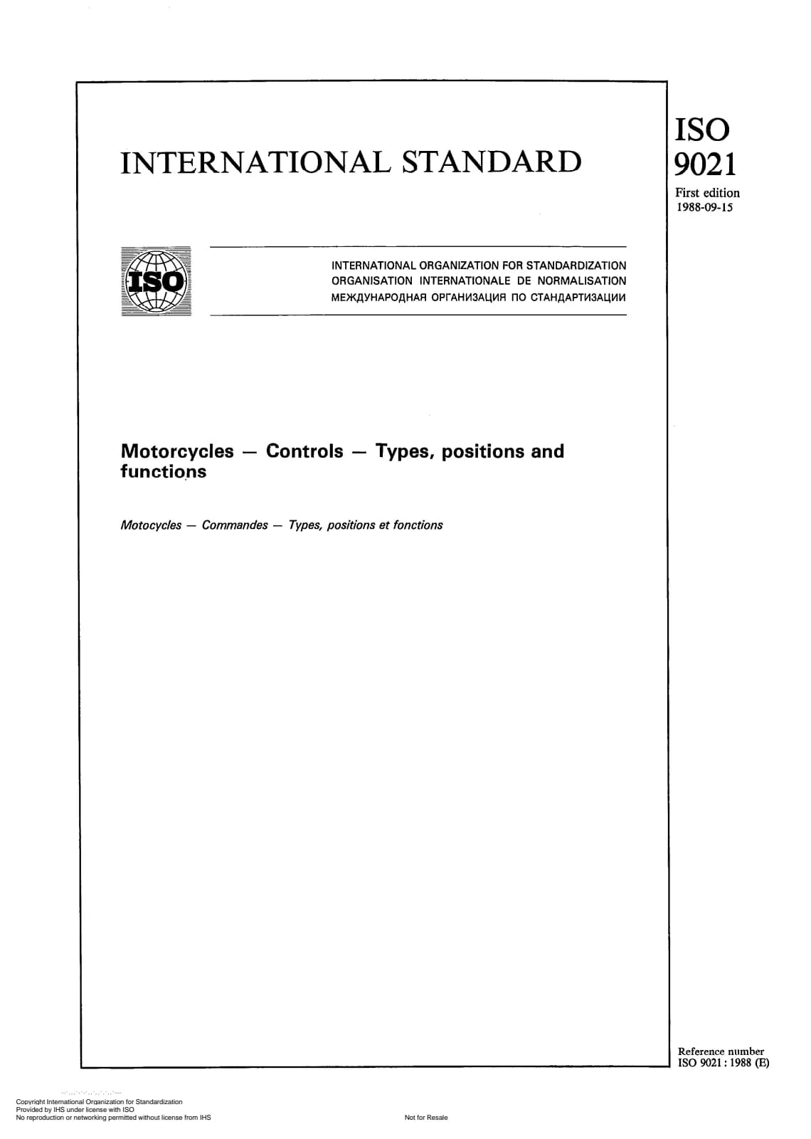 Первая страница стандарта ISO 9021:1988