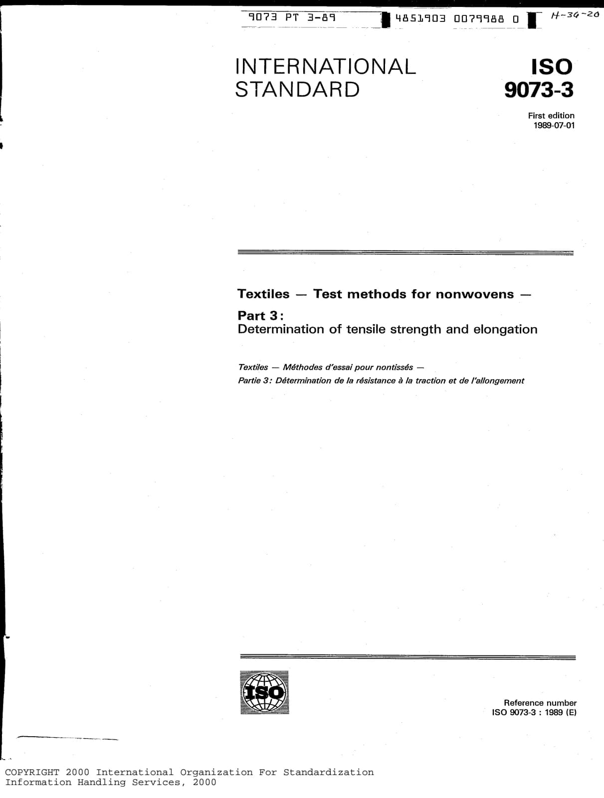 Первая страница стандарта ISO 9073-3:1989