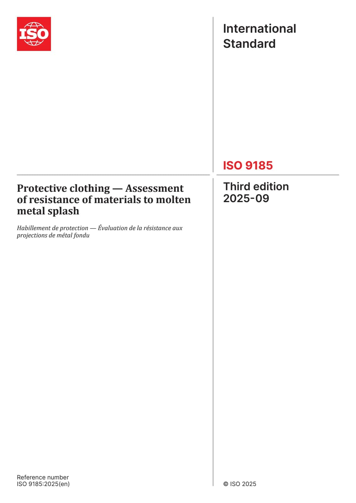 Первая страница стандарта ISO 9185:2025