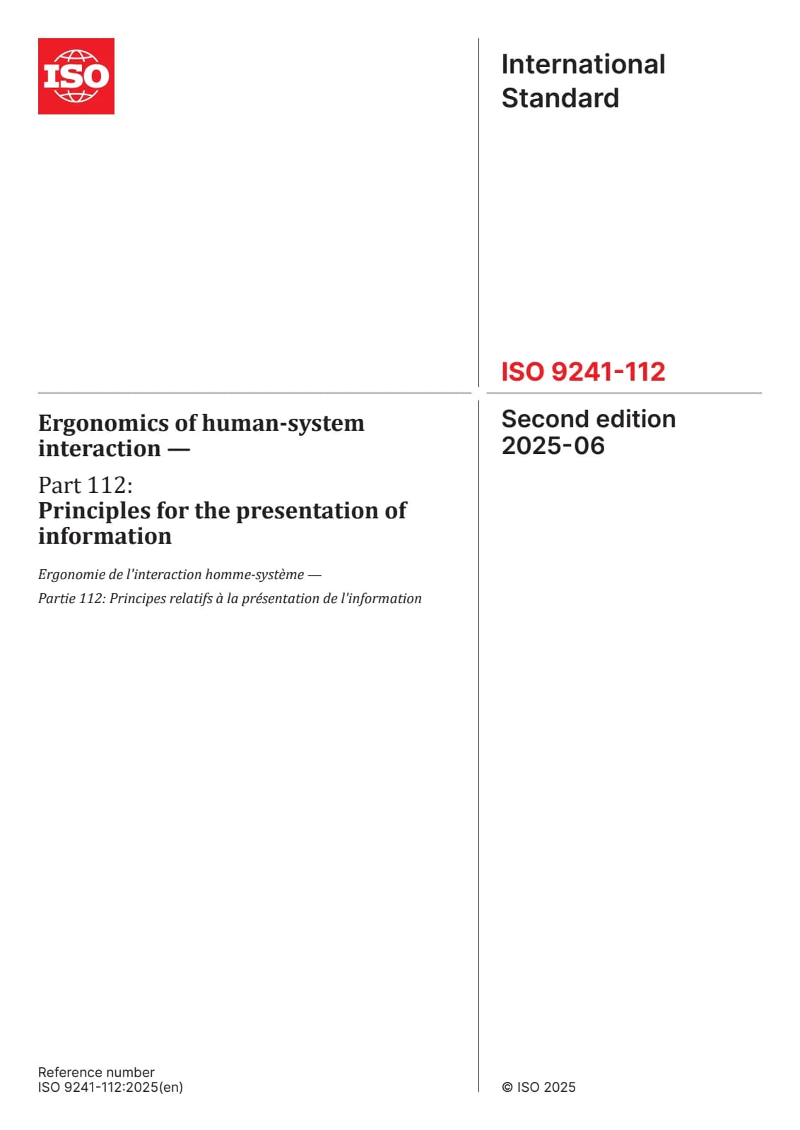 Первая страница стандарта ISO 9241-112:2025