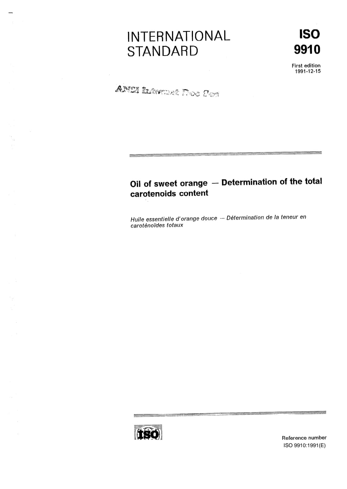 Первая страница стандарта ISO 9910:1991