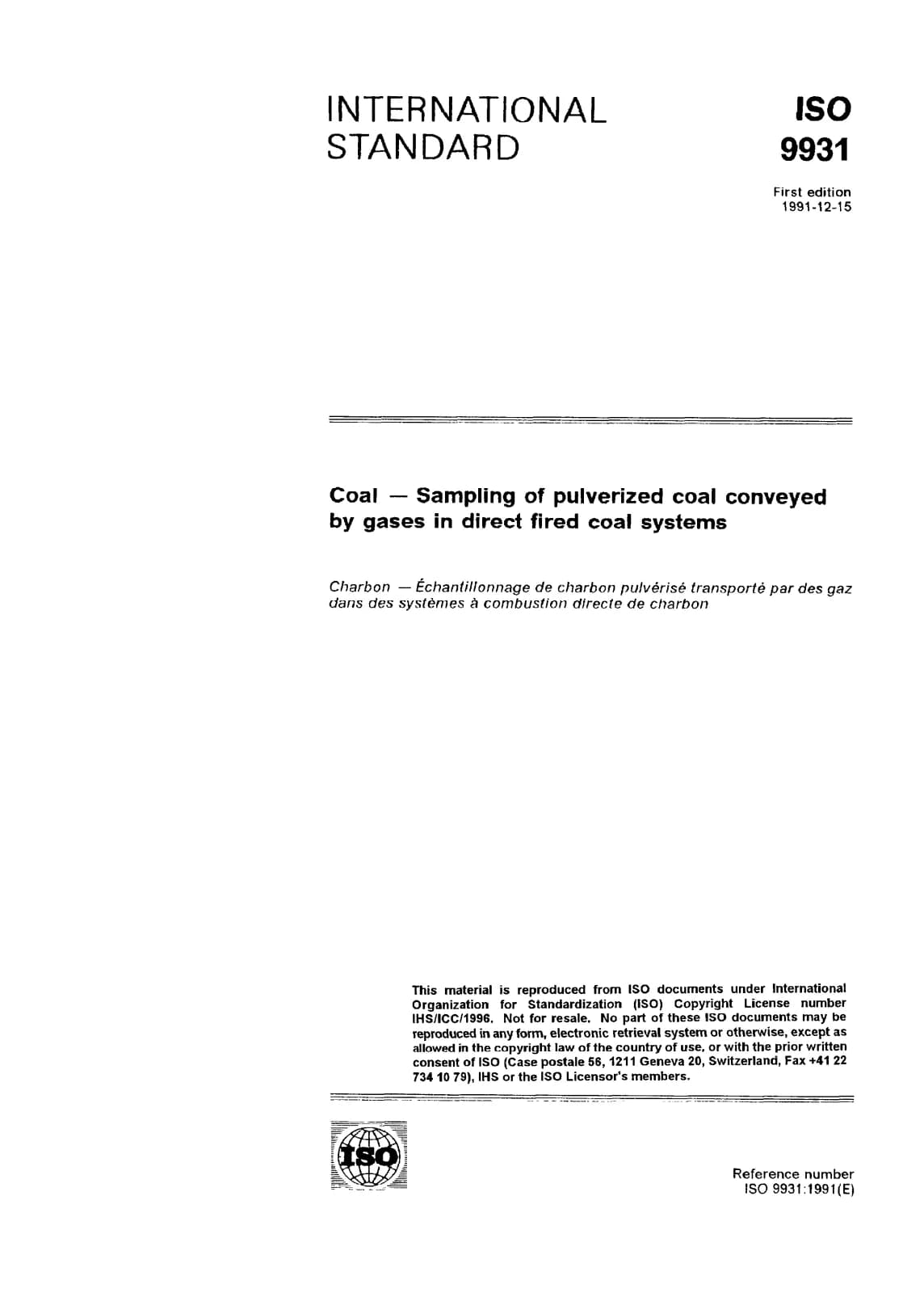 Первая страница стандарта ISO 9931:1991