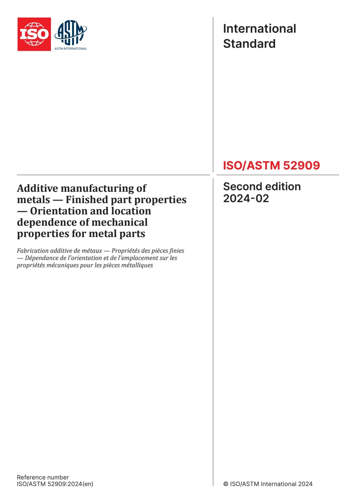 Первая страница стандарта ISO/ASTM 52909:2024