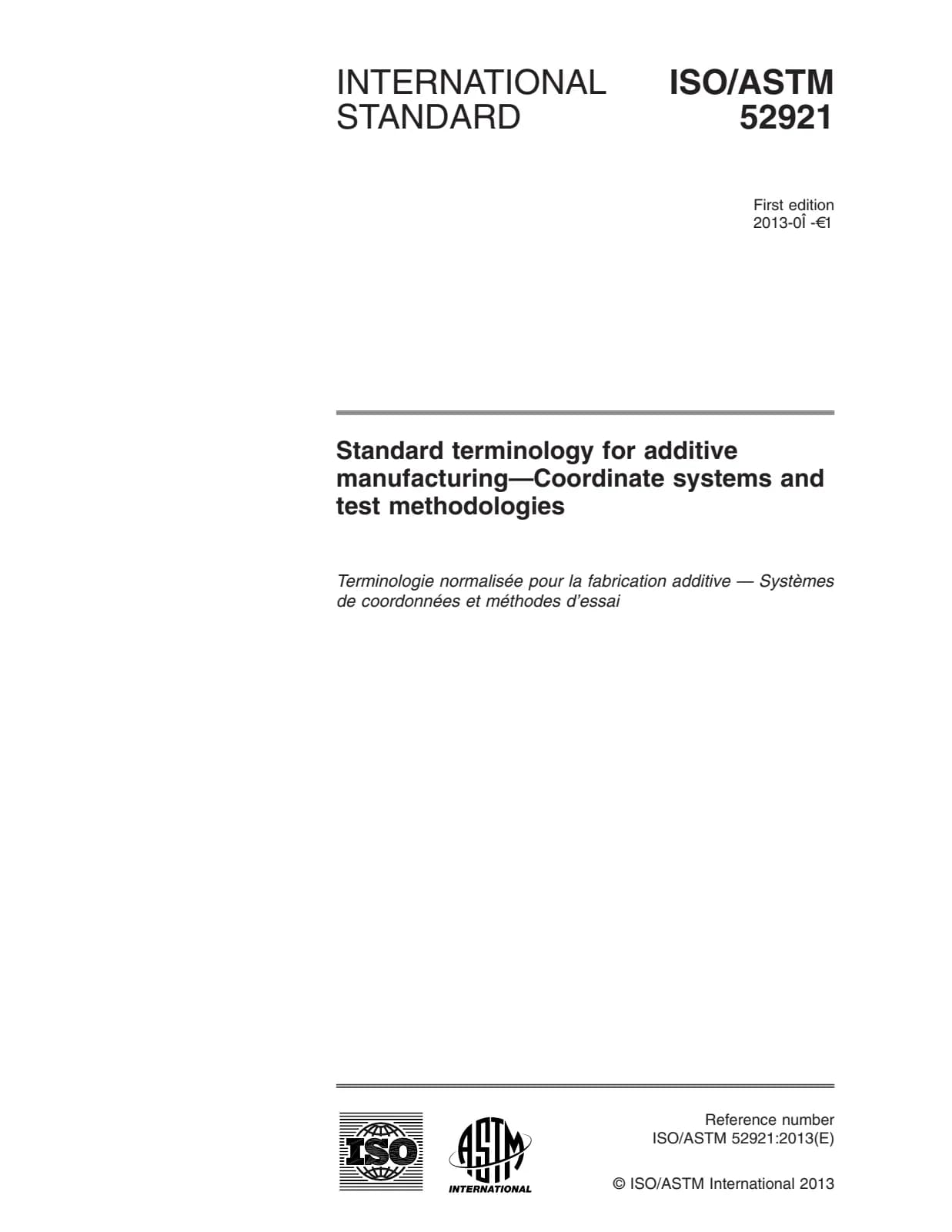 Первая страница стандарта ISO/ASTM 52921:2013