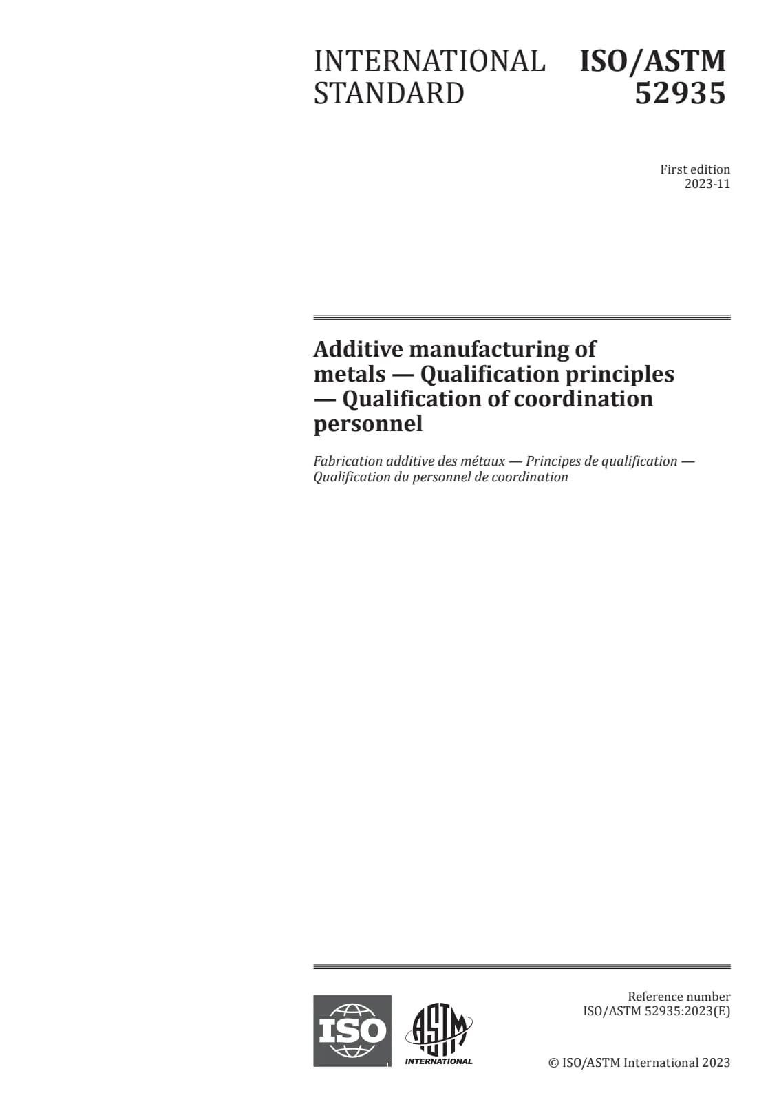 Первая страница стандарта ISO/ASTM 52935:2023