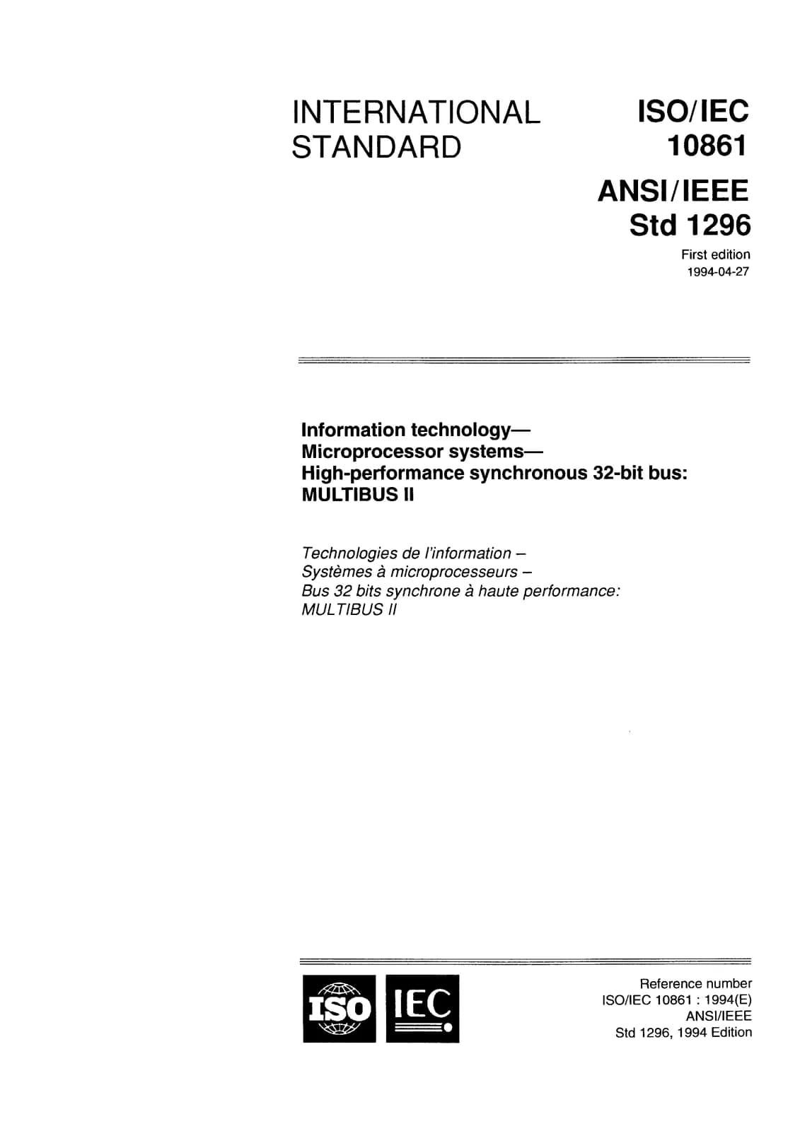Первая страница стандарта ISO/IEC 10861:1994