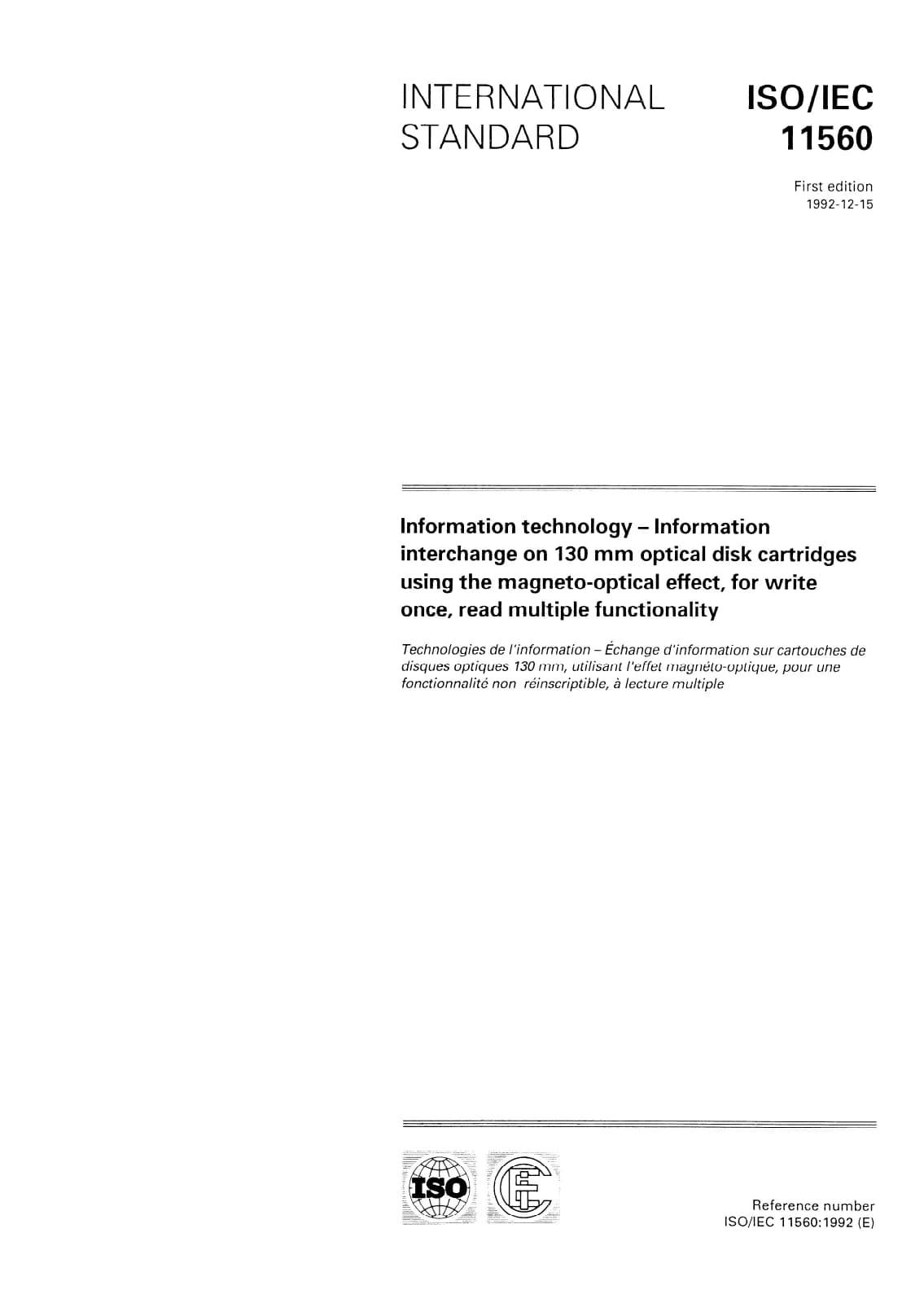 Первая страница стандарта ISO/IEC 11560:1992