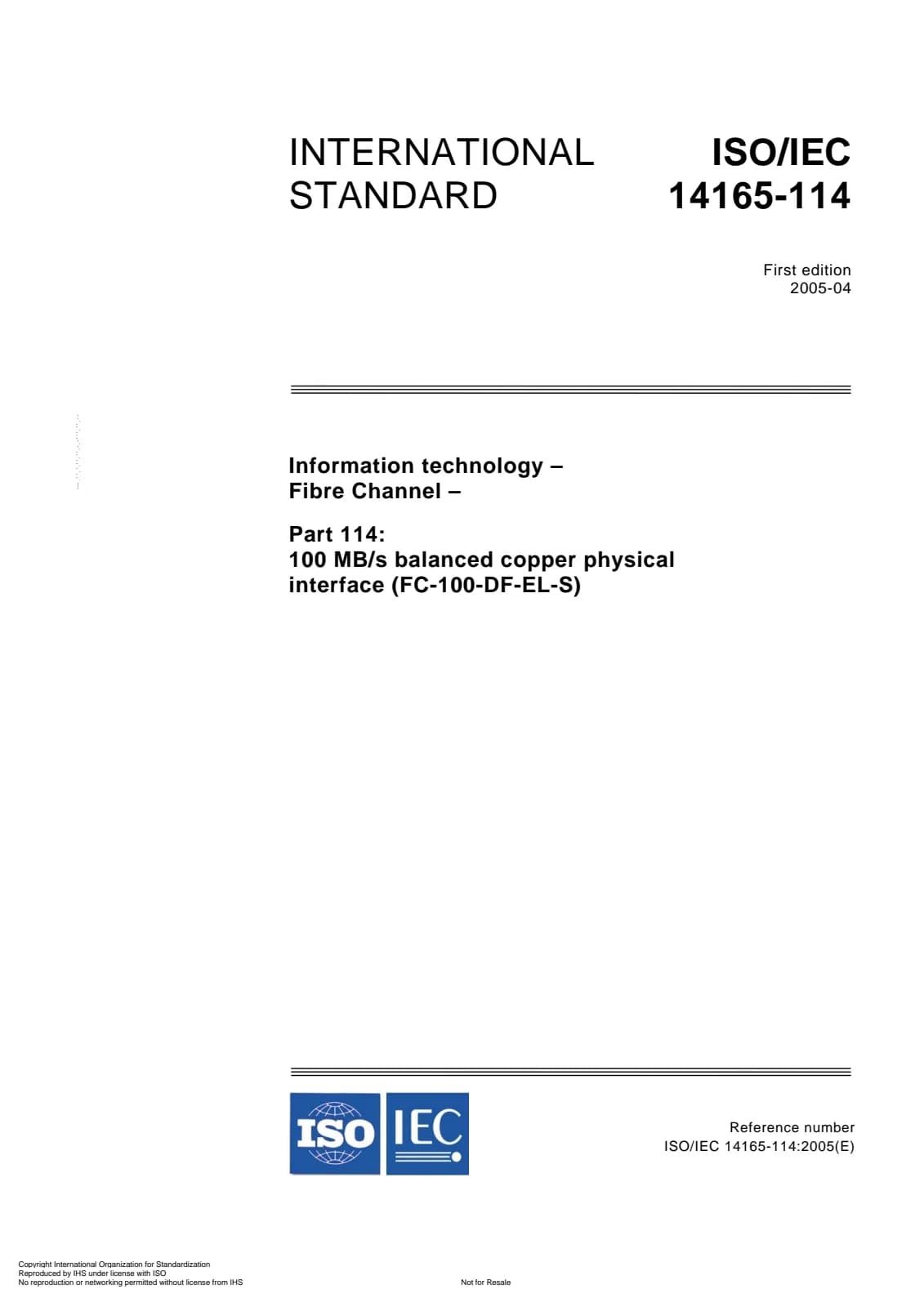 Первая страница стандарта ISO/IEC 14165-114:2005