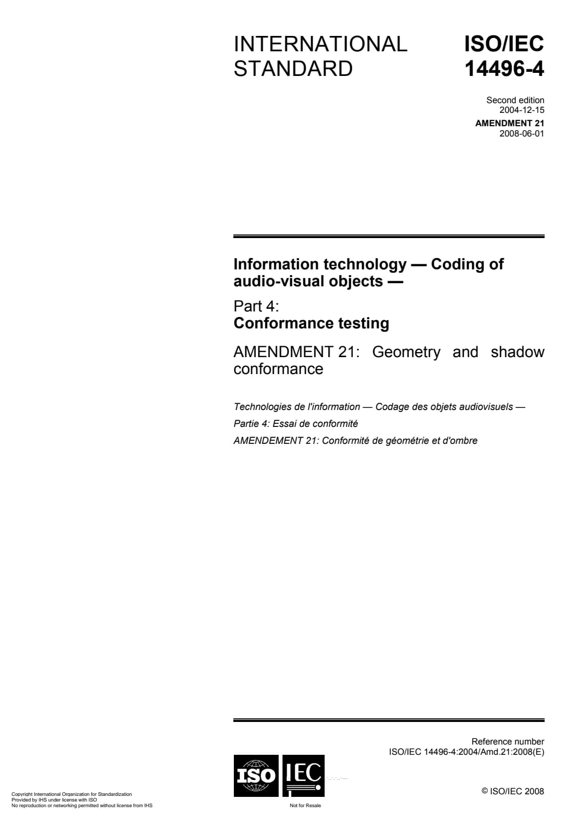 Первая страница стандарта ISO/IEC 14496-4:2004/Amd 21:2008