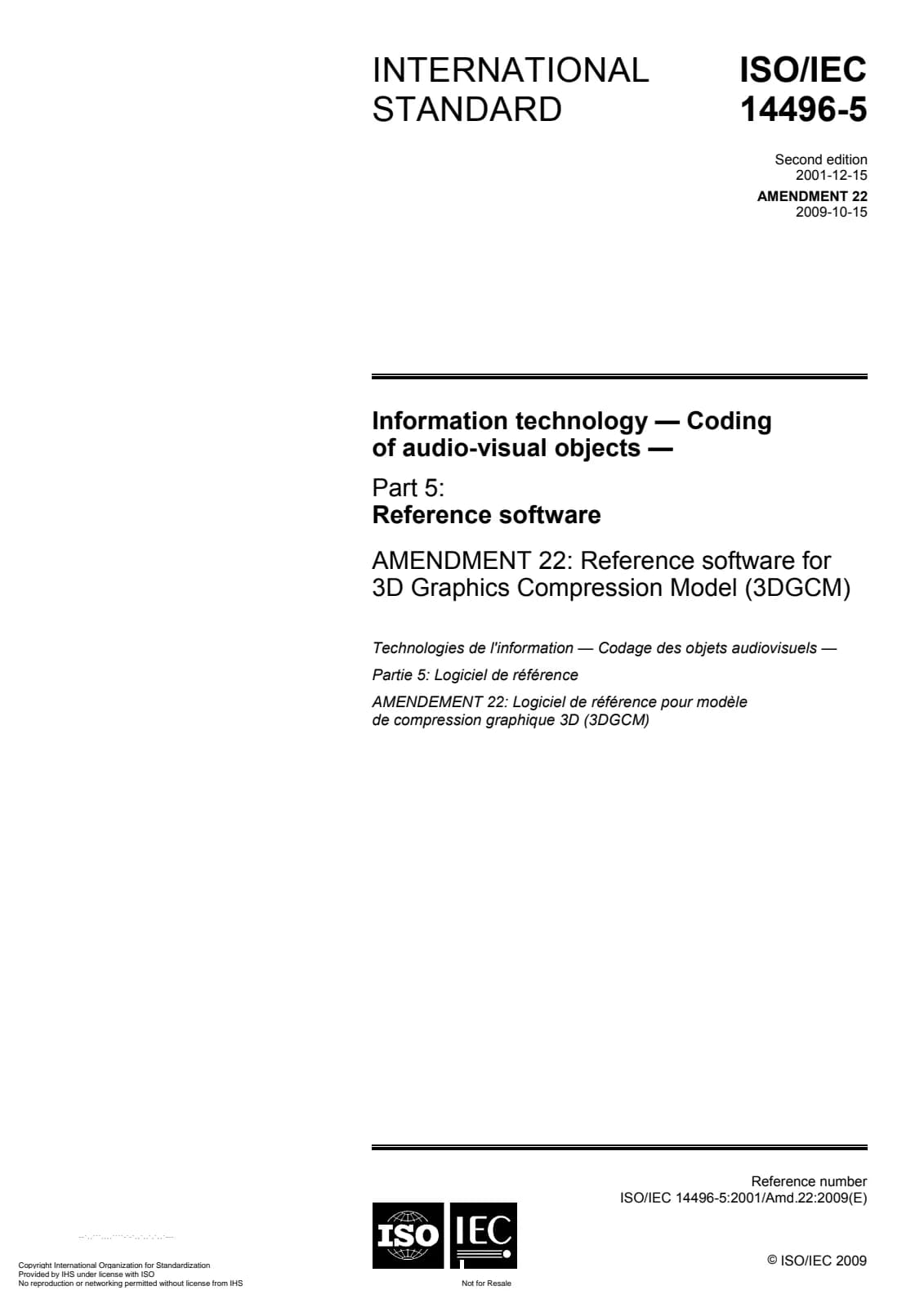 Первая страница стандарта ISO/IEC 14496-5:2001/Amd 22:2009