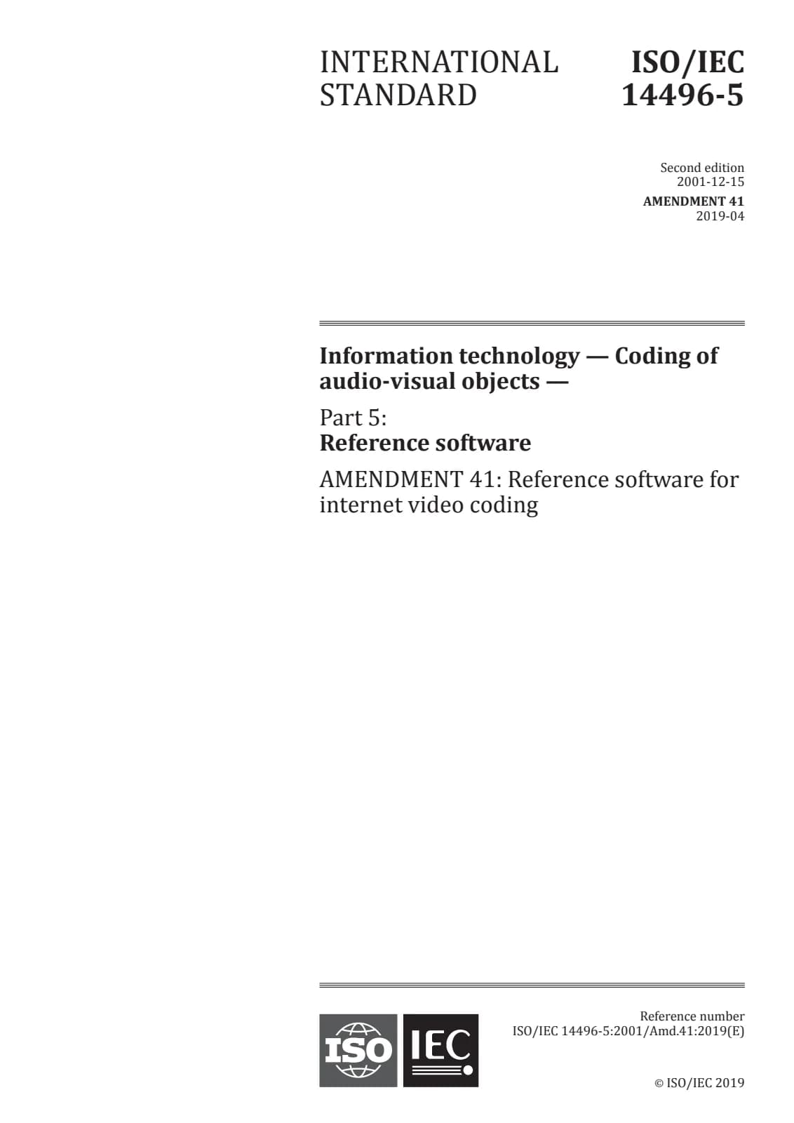 Первая страница стандарта ISO/IEC 14496-5:2001/Amd 41:2019
