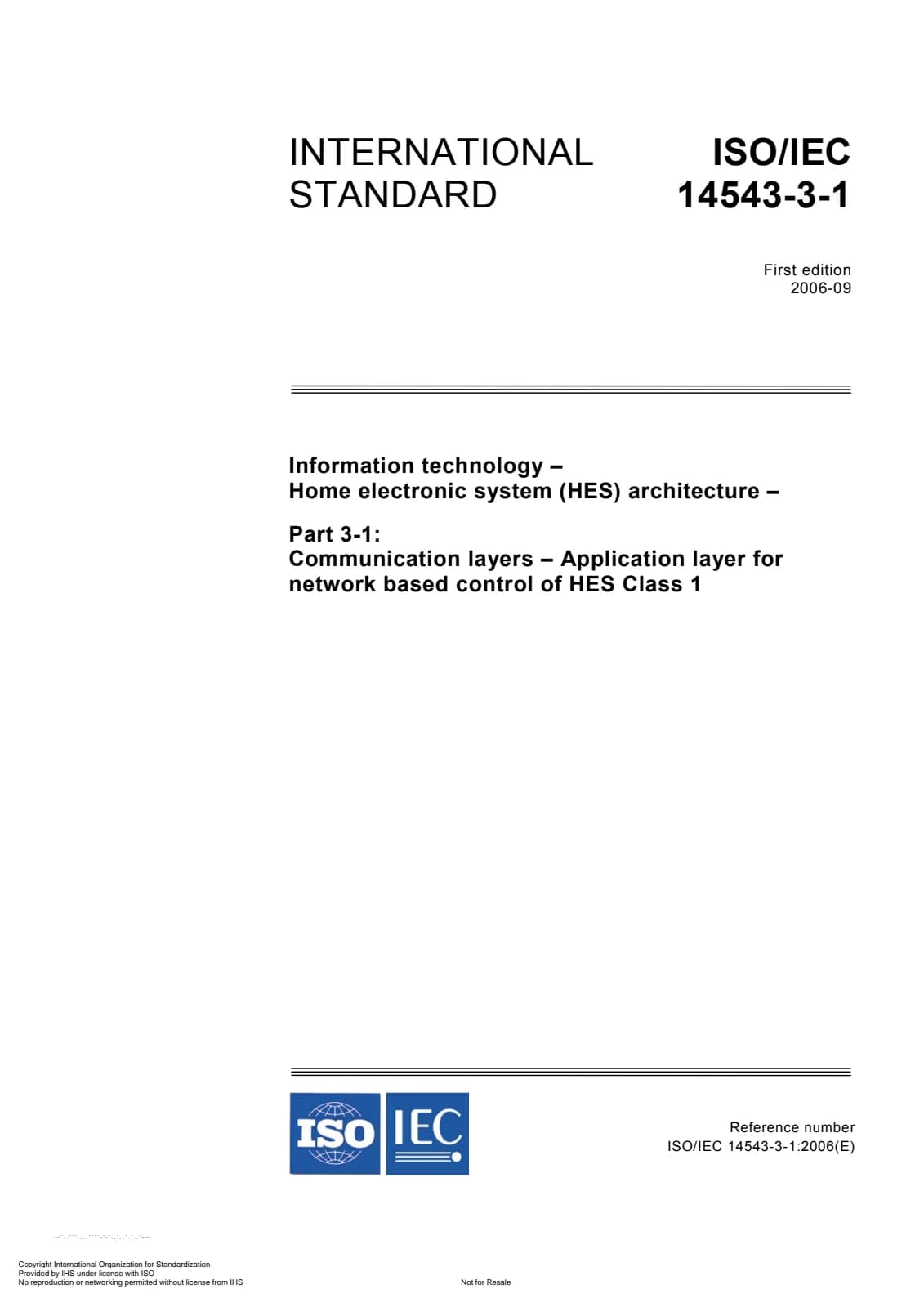 Первая страница стандарта ISO/IEC 14543-3-1:2006