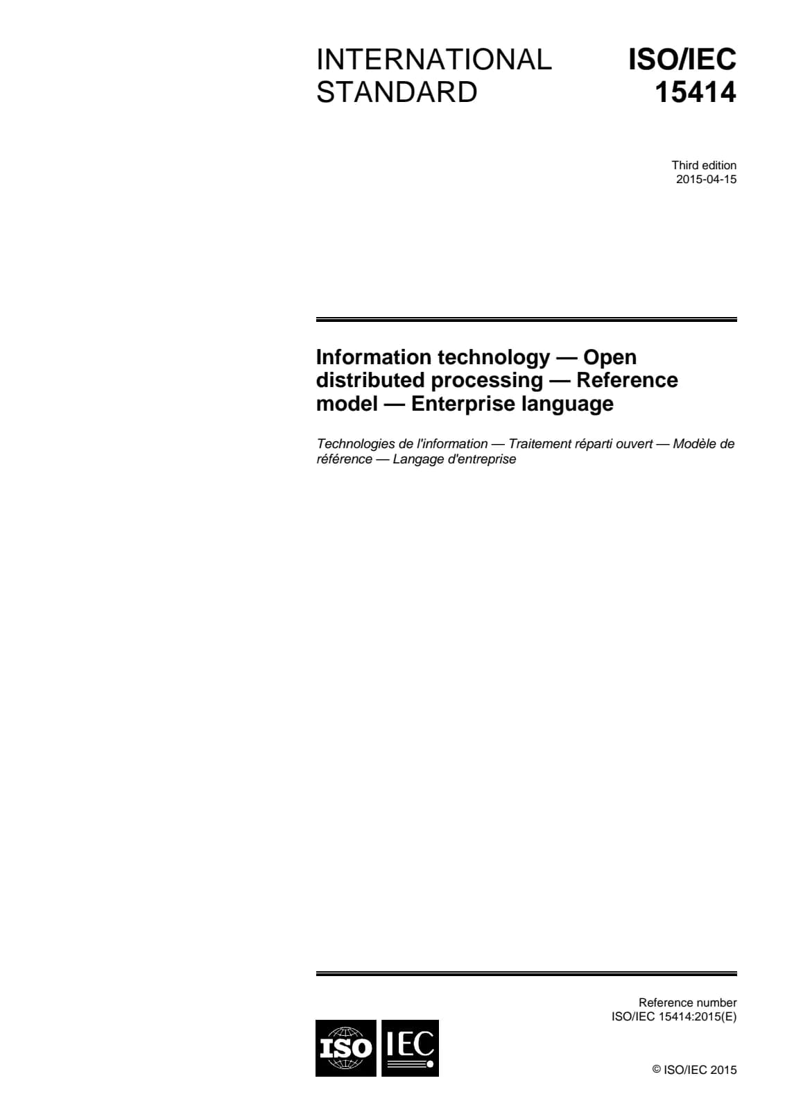 Первая страница стандарта ISO/IEC 15414:2015