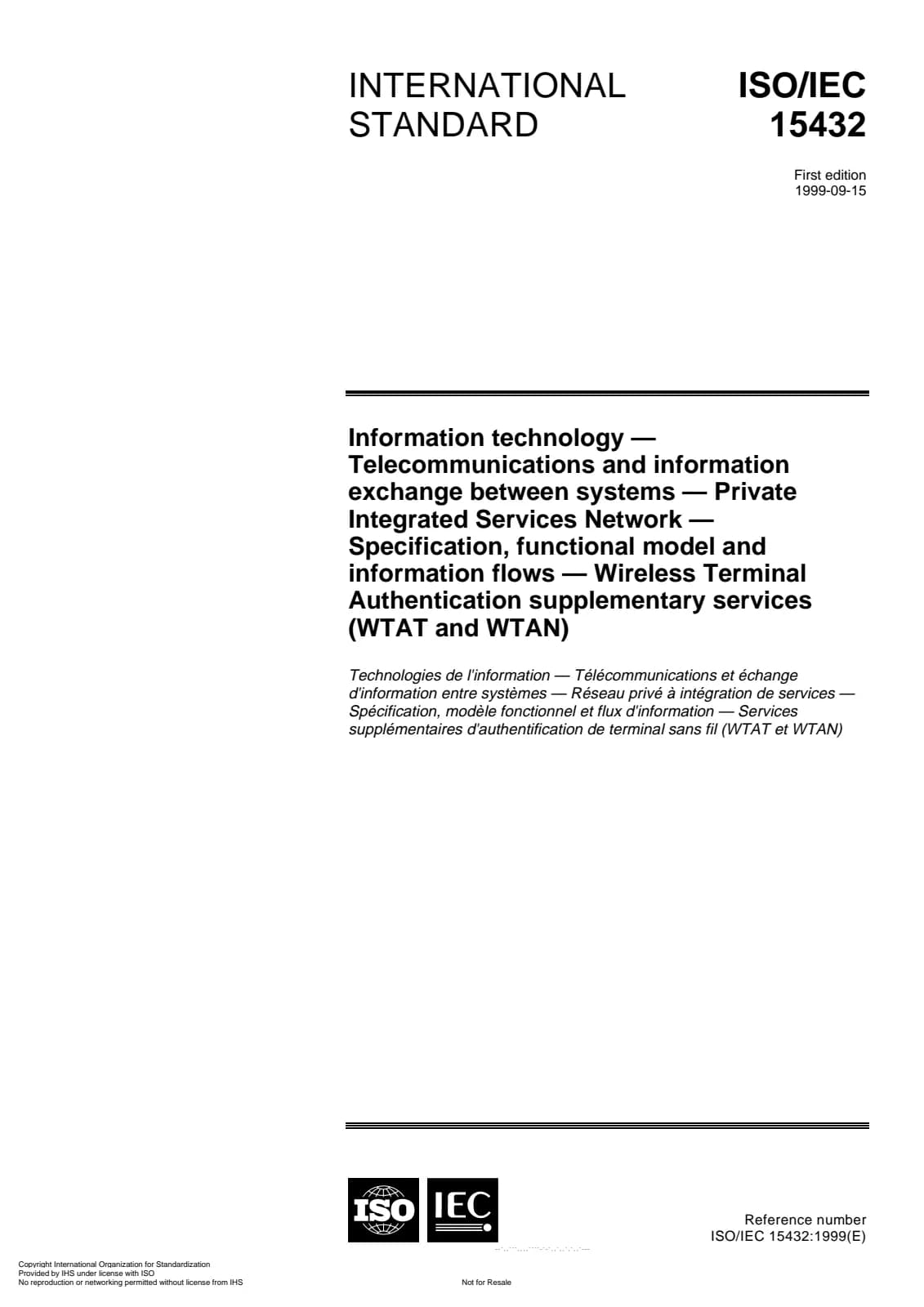 Первая страница стандарта ISO/IEC 15432:1999