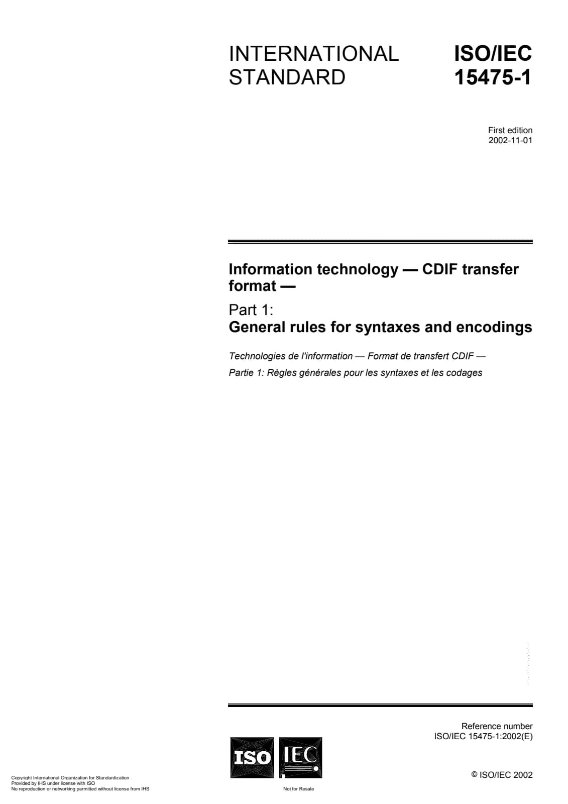 Первая страница стандарта ISO/IEC 15475-1:2002