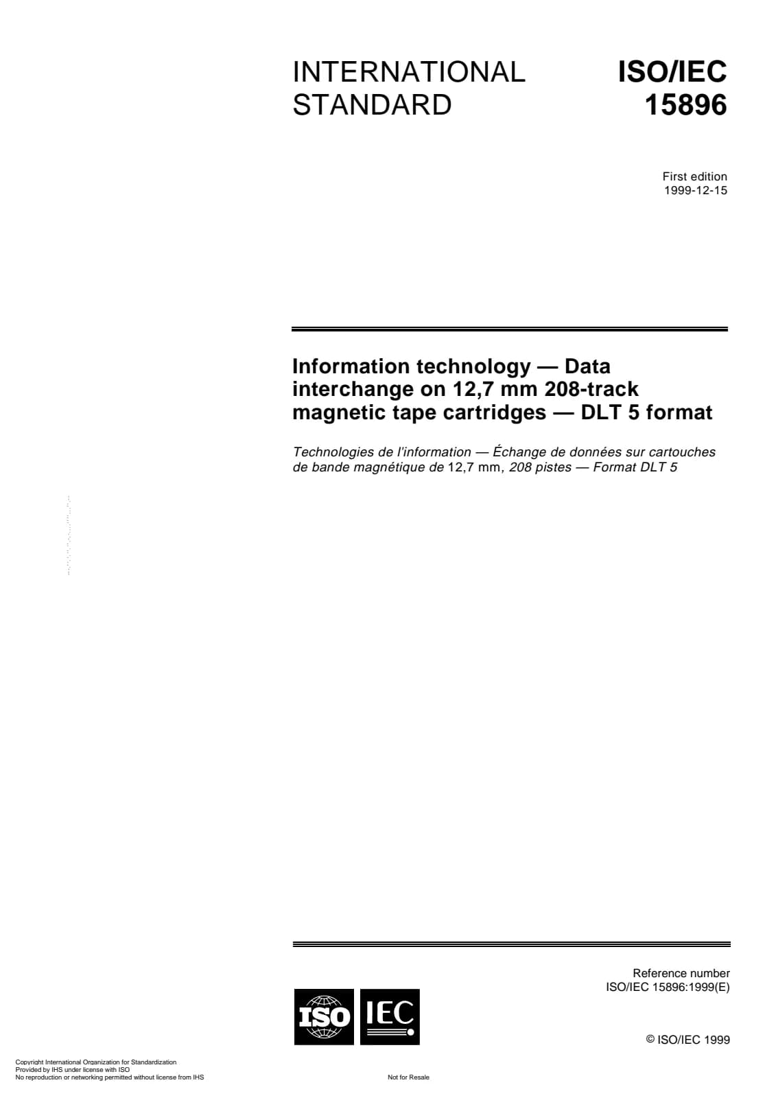 Первая страница стандарта ISO/IEC 15896:1999