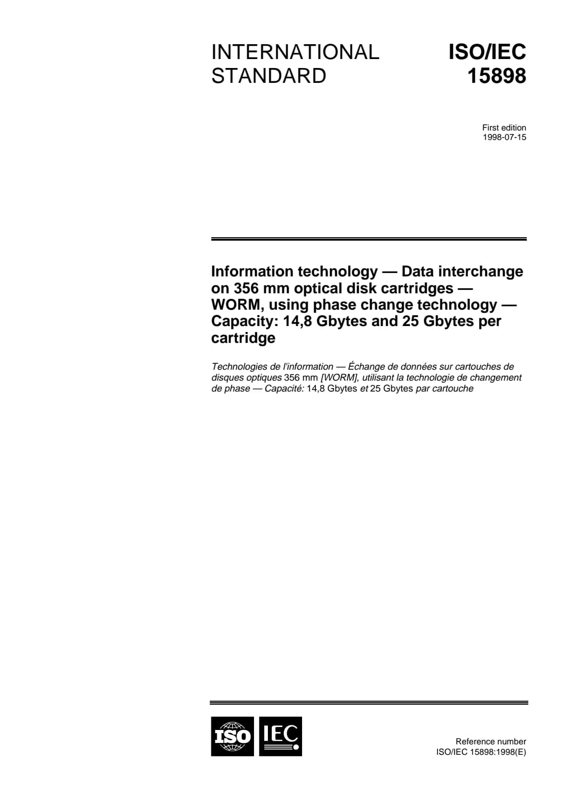 Первая страница стандарта ISO/IEC 15898:1998