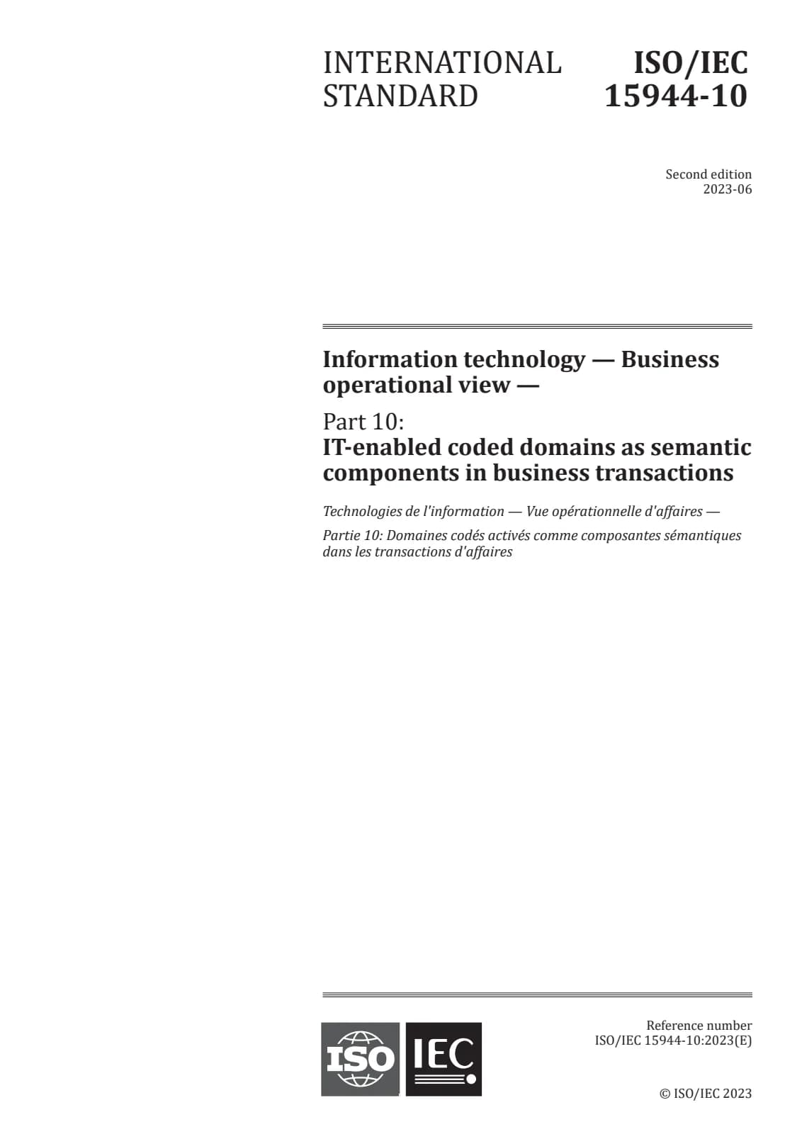 Первая страница стандарта ISO/IEC 15944-10:2023