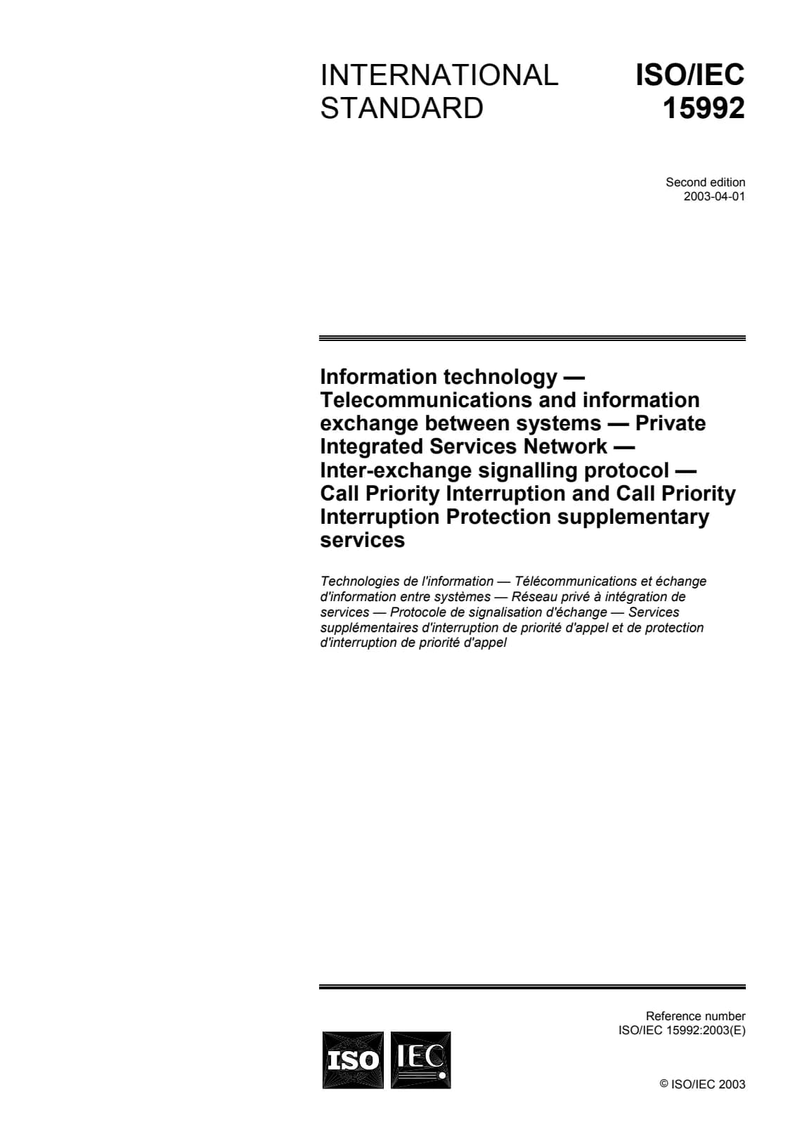 Первая страница стандарта ISO/IEC 15992:2003