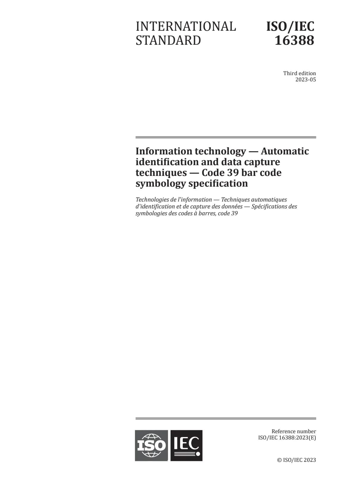 Первая страница стандарта ISO/IEC 16388:2023