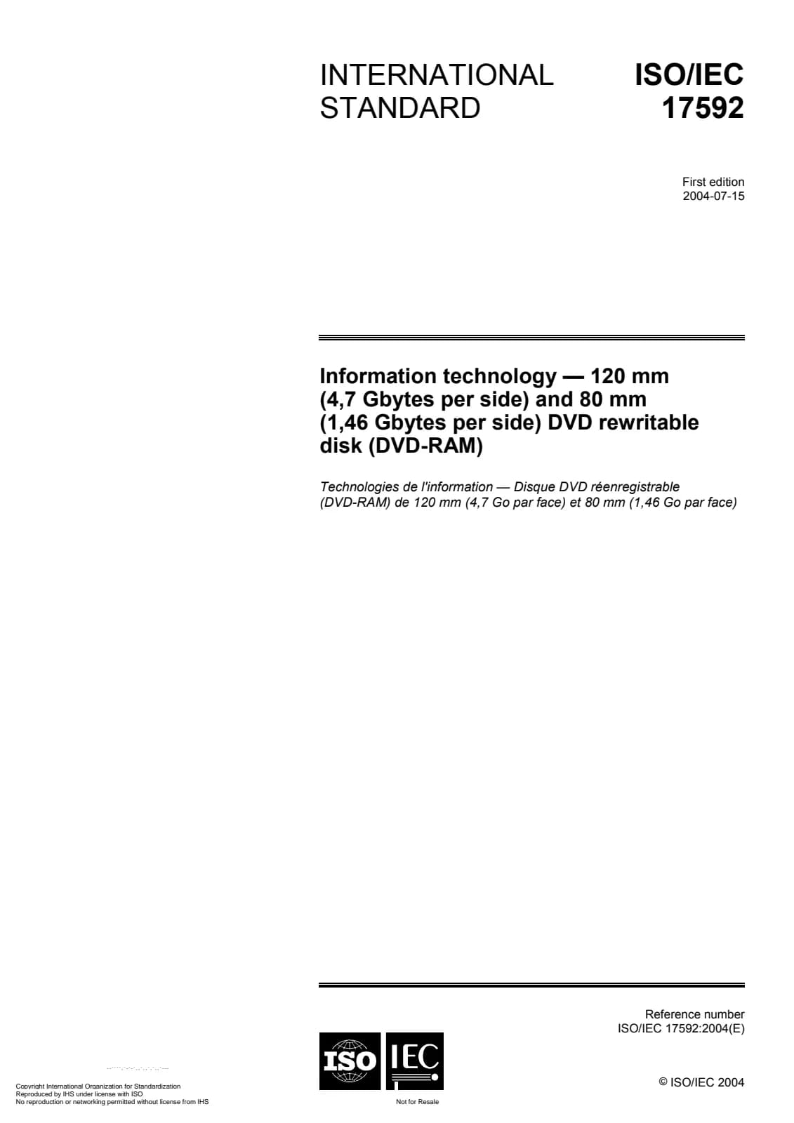 Первая страница стандарта ISO/IEC 17592:2004