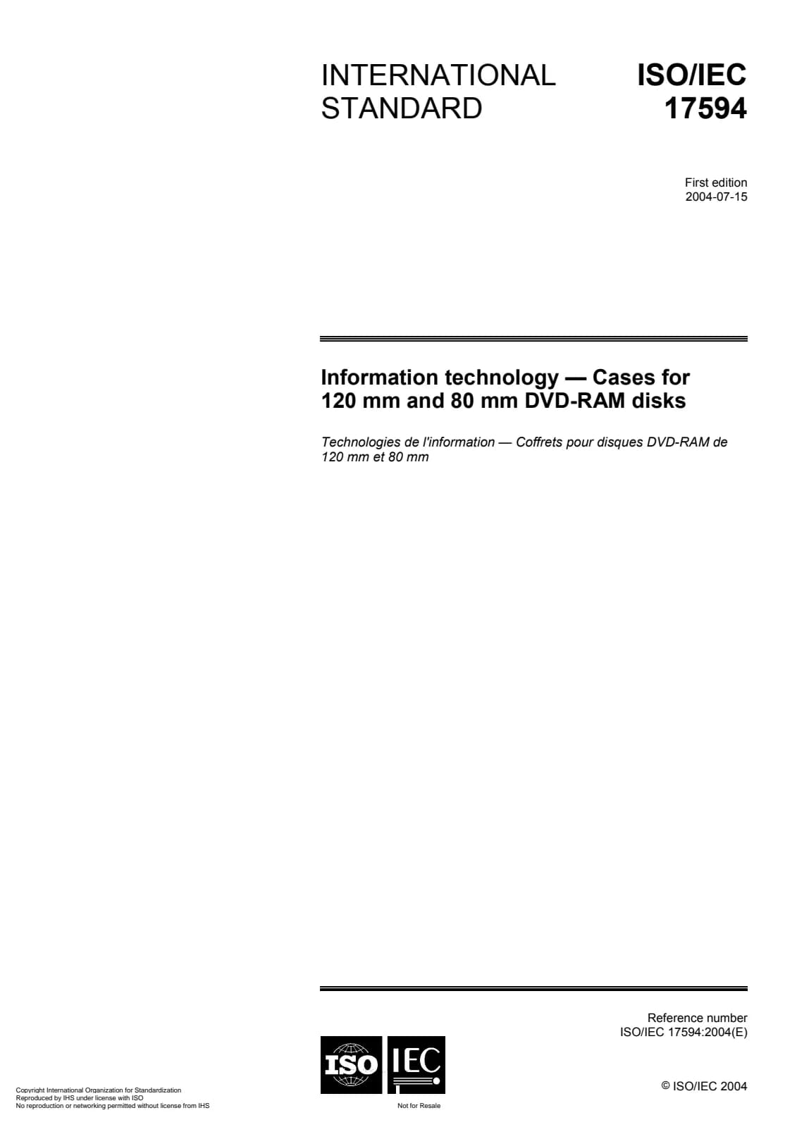 Первая страница стандарта ISO/IEC 17594:2004