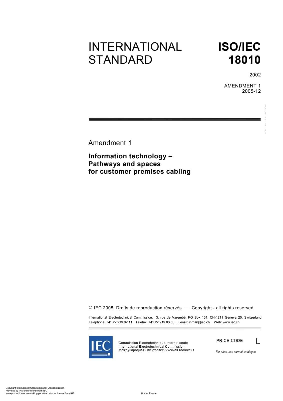 Первая страница стандарта ISO/IEC 18010:2002/AMD1:2005