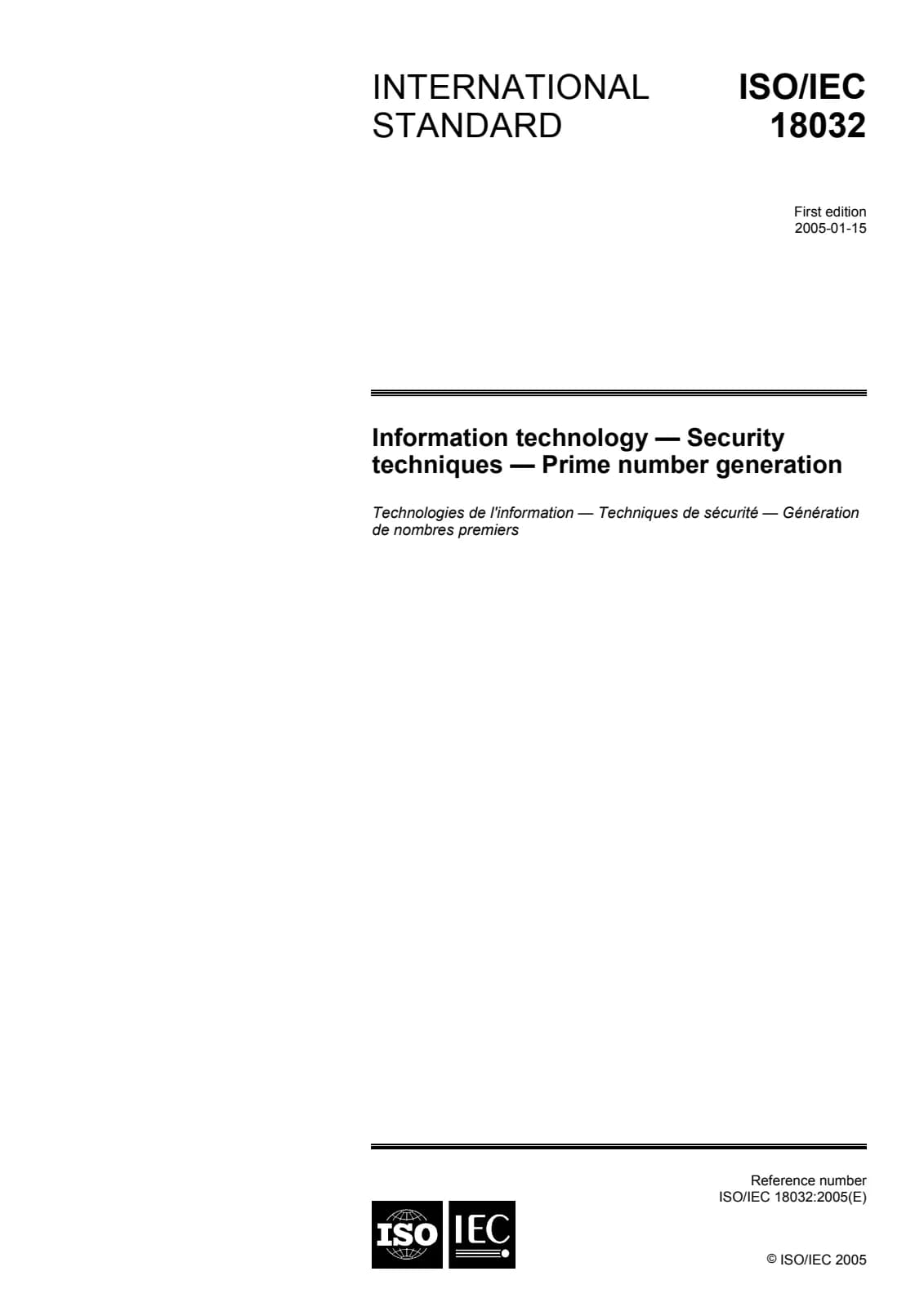 Первая страница стандарта ISO/IEC 18032:2005