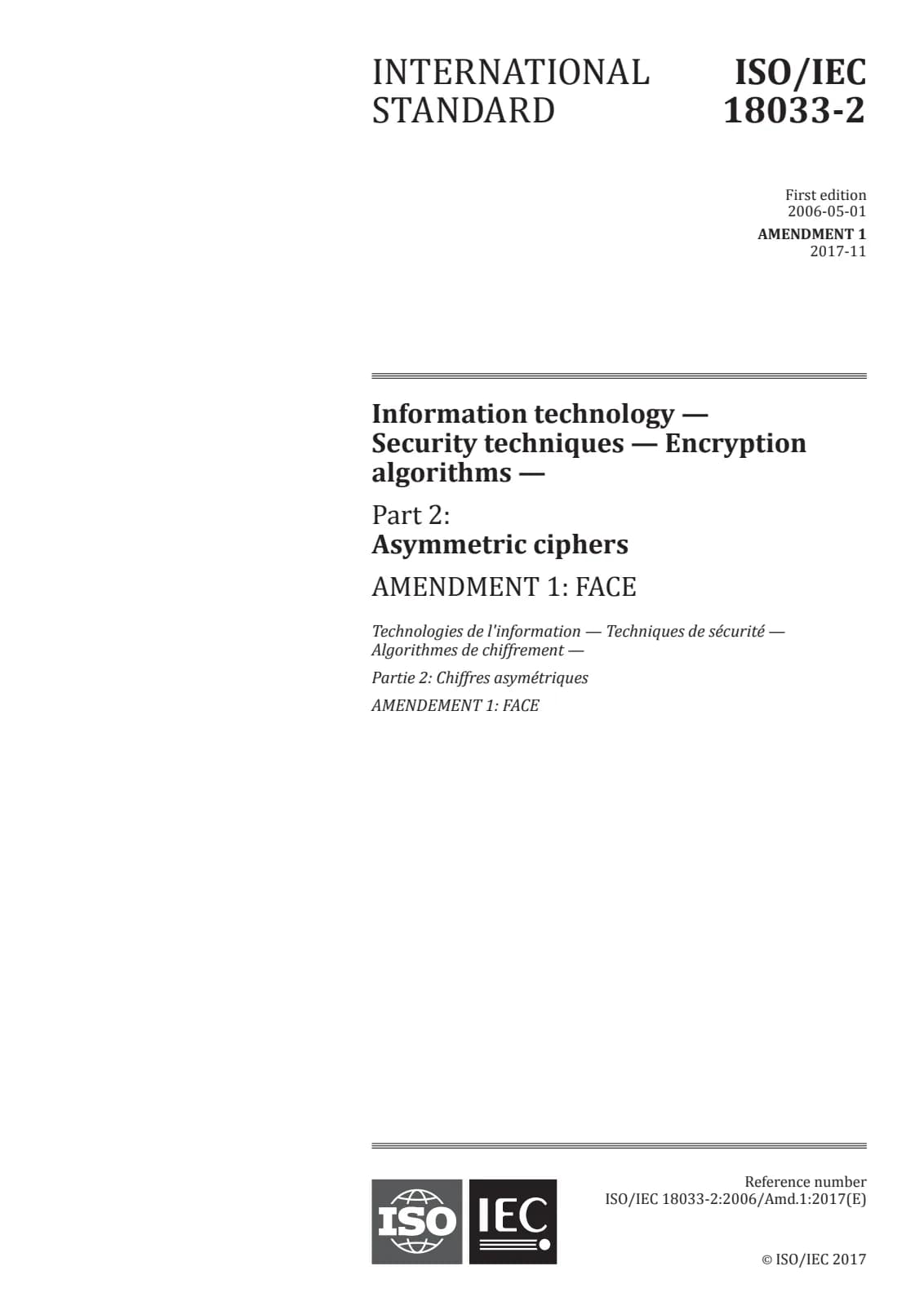 Первая страница стандарта ISO/IEC 18033-2:2006