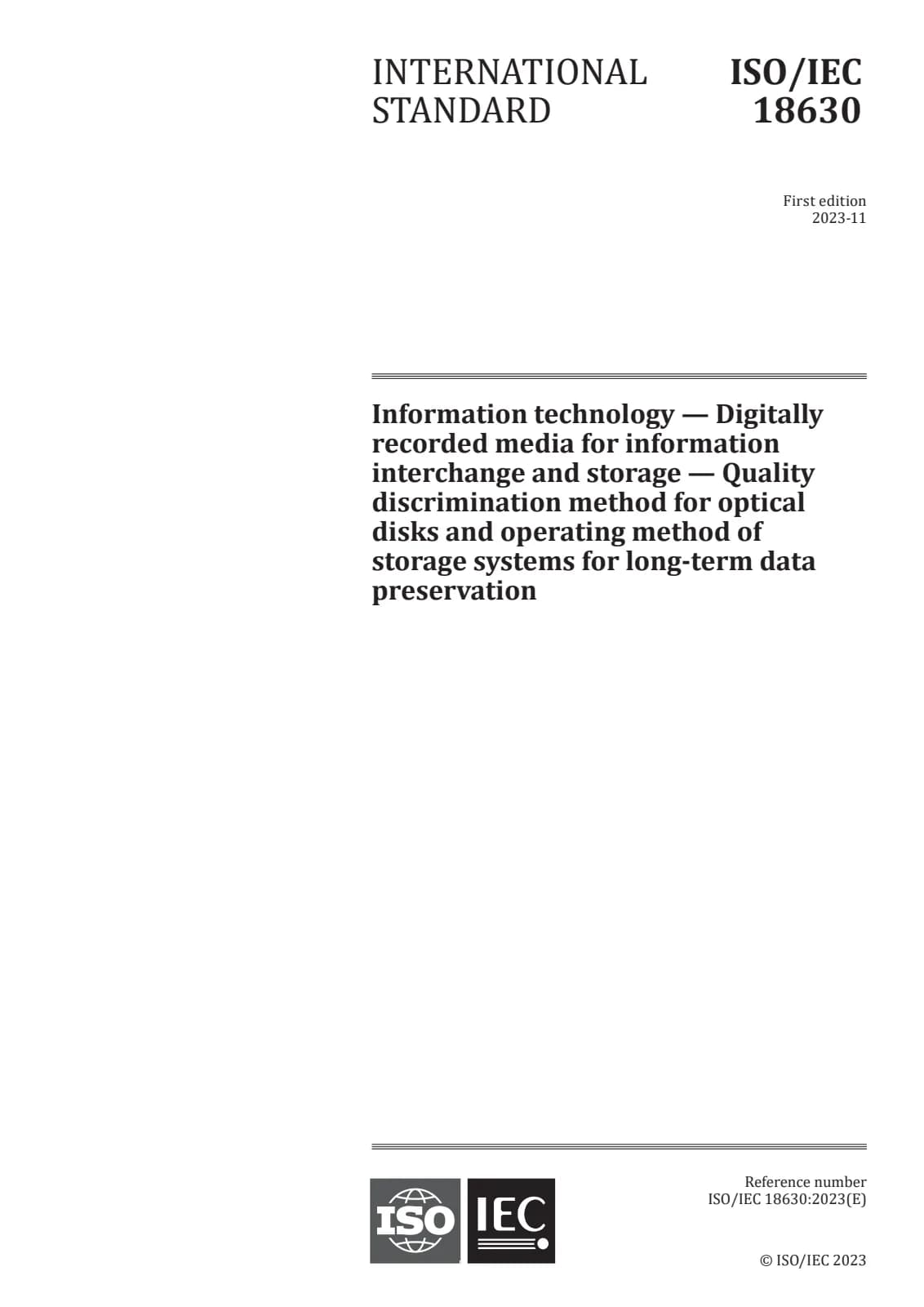 Первая страница стандарта ISO/IEC 18630:2023