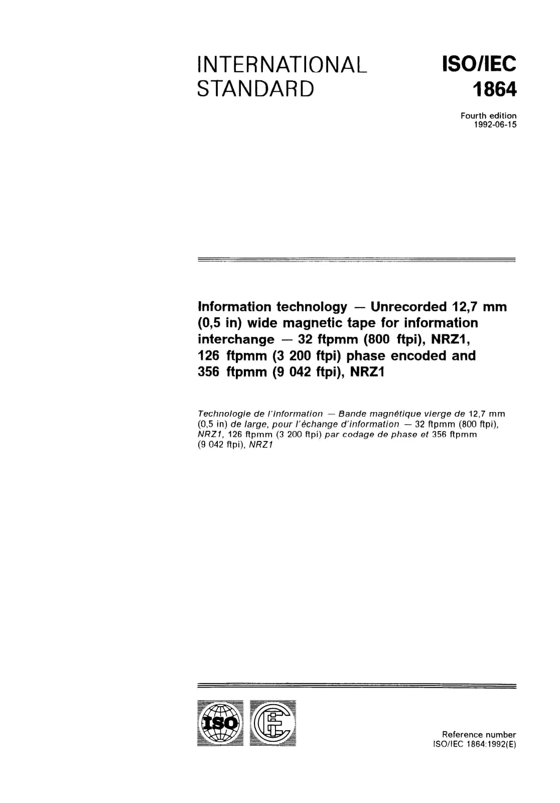 Первая страница стандарта ISO/IEC 1864:1992