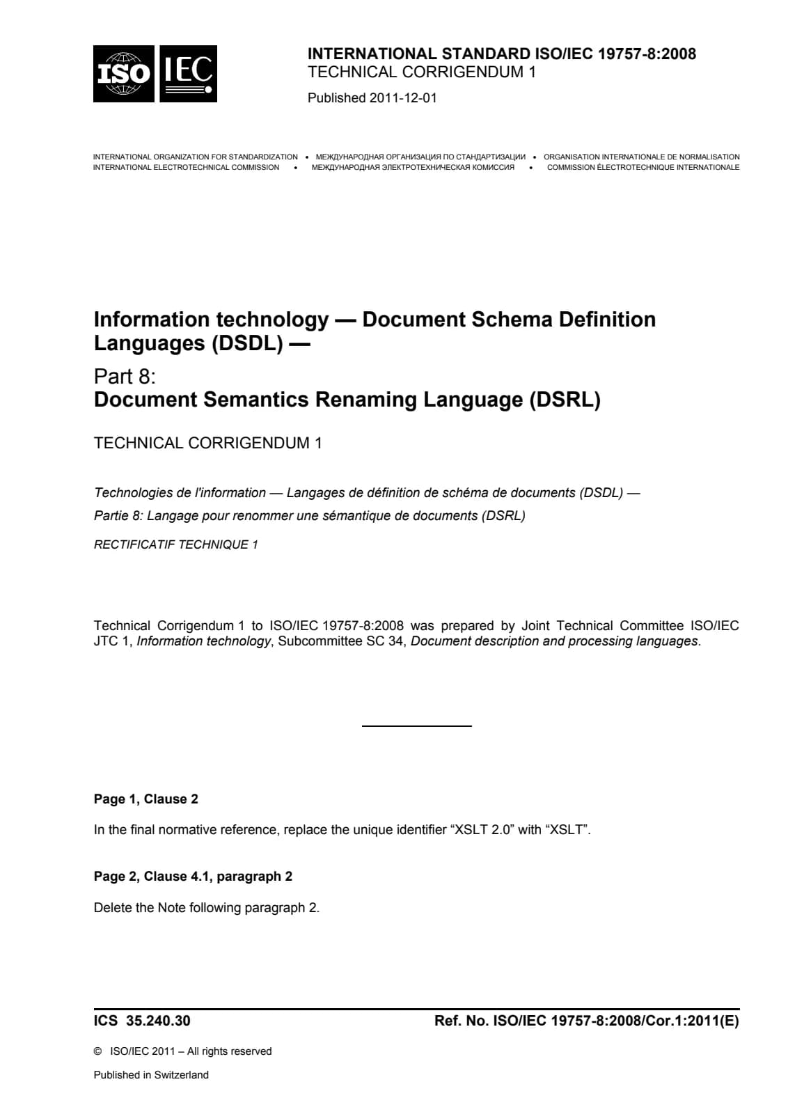 Первая страница стандарта ISO/IEC 19757-8:2008